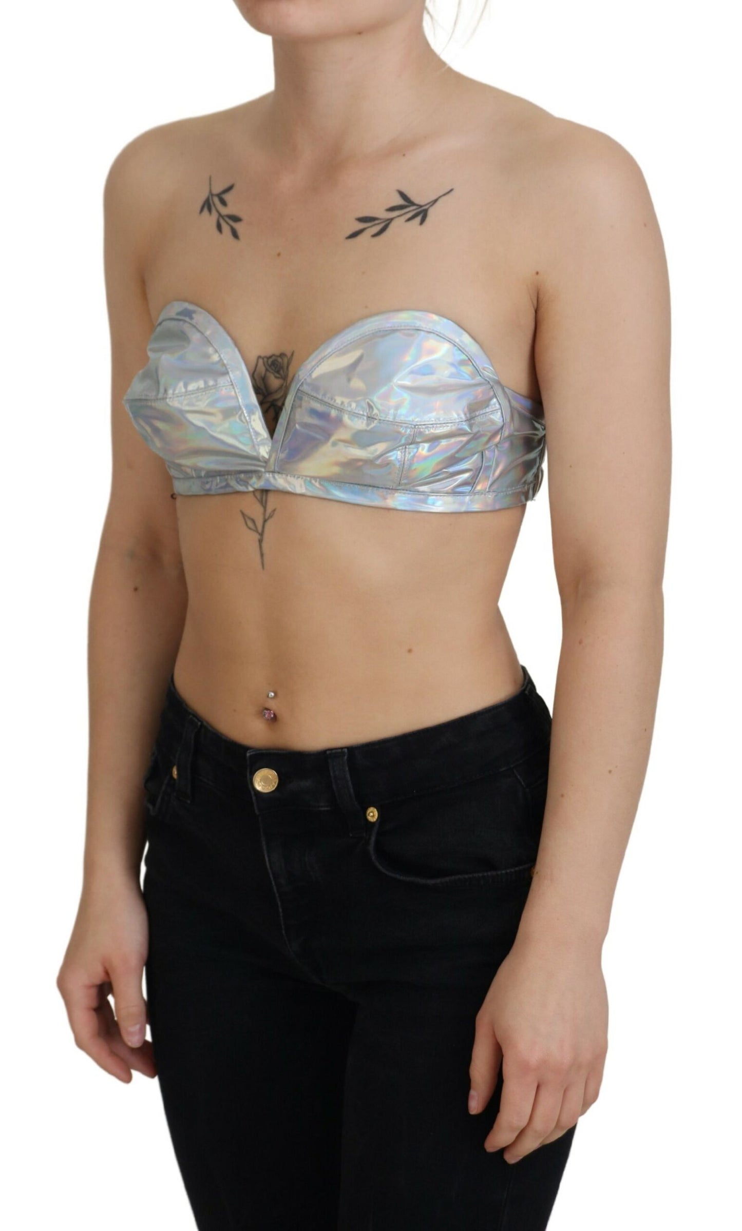 Dolce & Gabbana – Bustier-BH-Oberteil mit holografischem Effekt in Silber