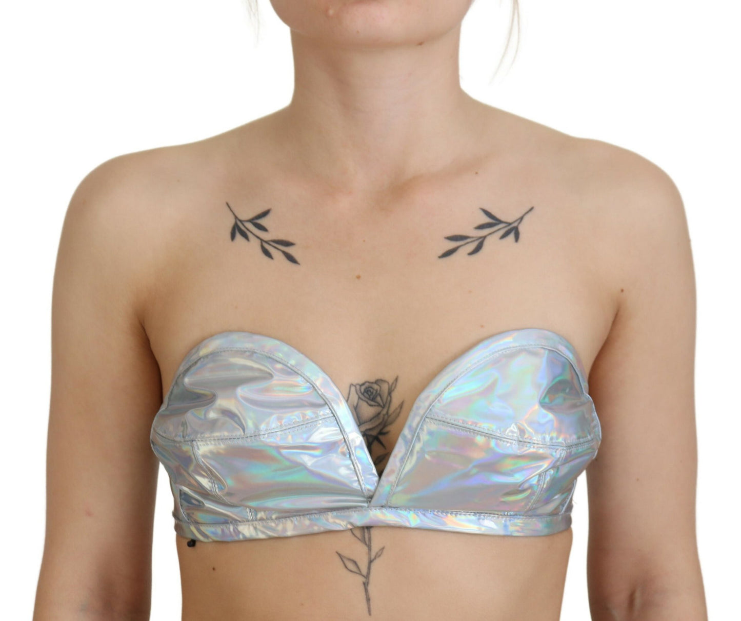 Dolce & Gabbana – Bustier-BH-Oberteil mit holografischem Effekt in Silber