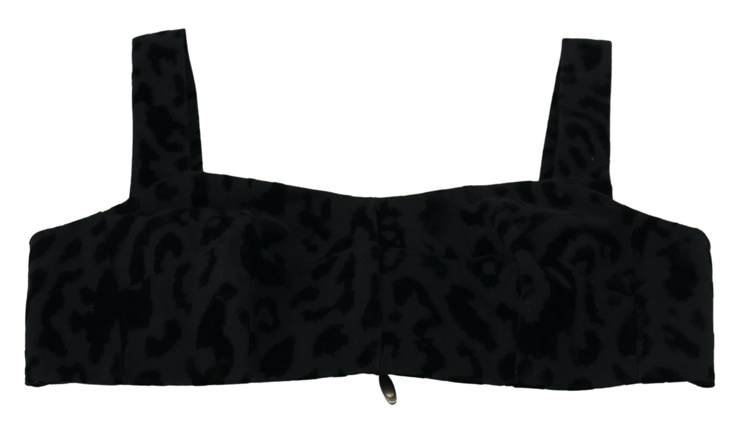 Dolce & Gabbana – Schwarzes, kurzes Bustier-Korsett-BH-Oberteil mit Leopardenmuster
