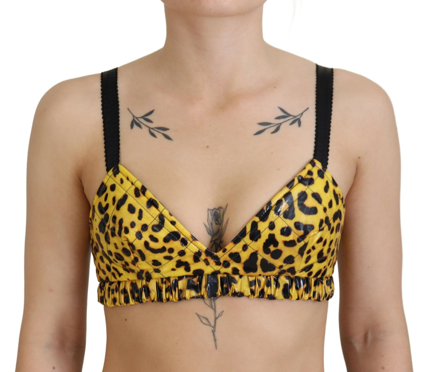 Dolce & Gabbana – Kurzes Bustier-Korsett-BH-Oberteil mit Leopardenmuster in Gelb