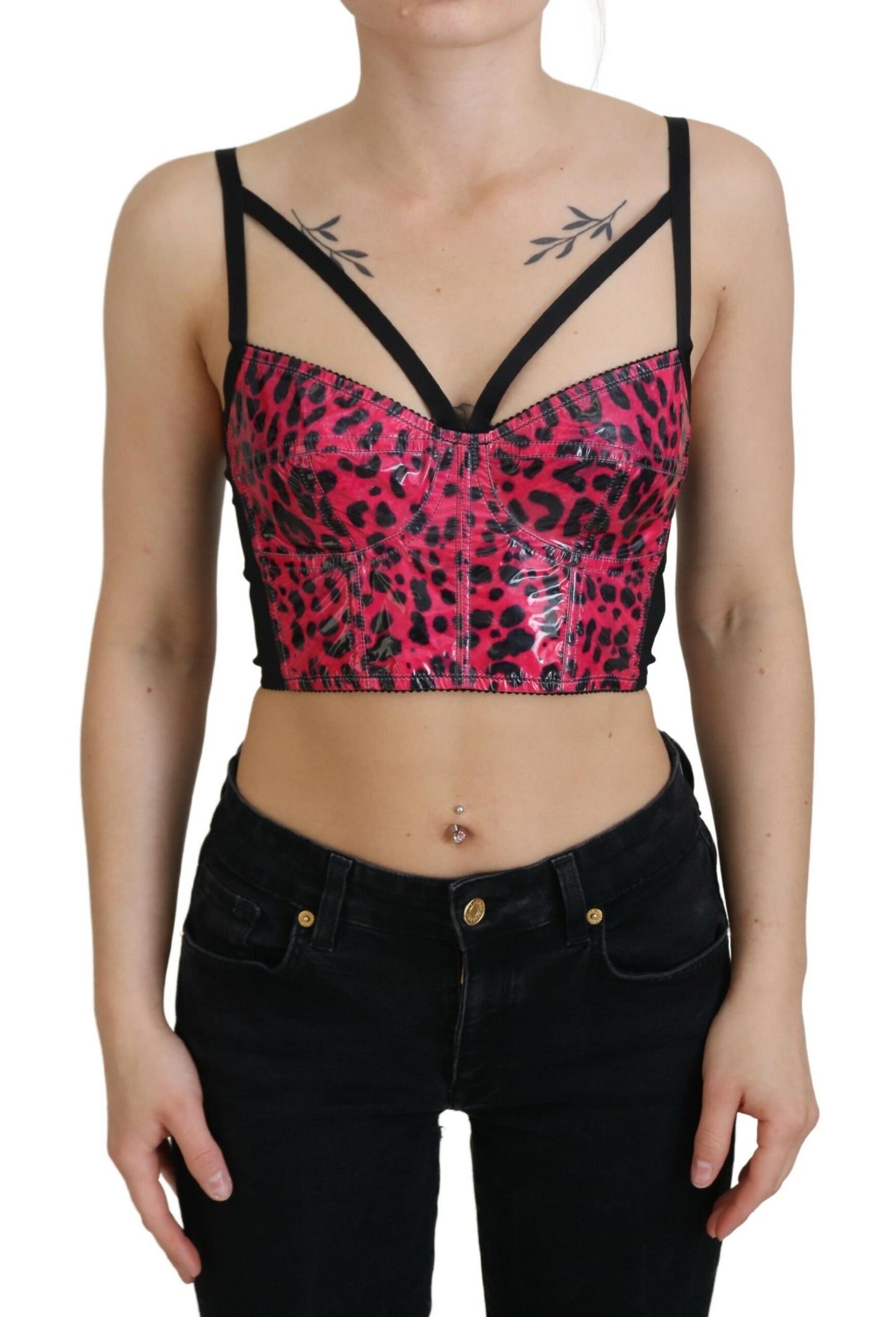 Dolce & Gabbana – Kurzes Bustier-Korsett-Oberteil mit Leopardenmuster in Rosa