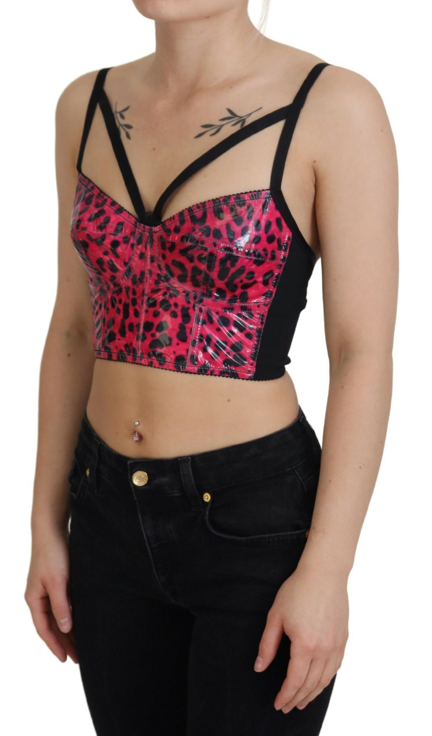 Dolce & Gabbana – Kurzes Bustier-Korsett-Oberteil mit Leopardenmuster in Rosa