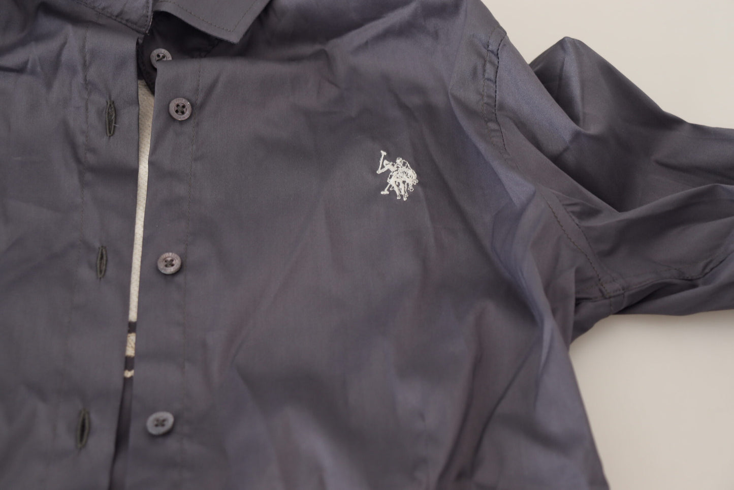 US POLO ASSN. Grau bedrucktes Langarm-Oberteil mit Kragen