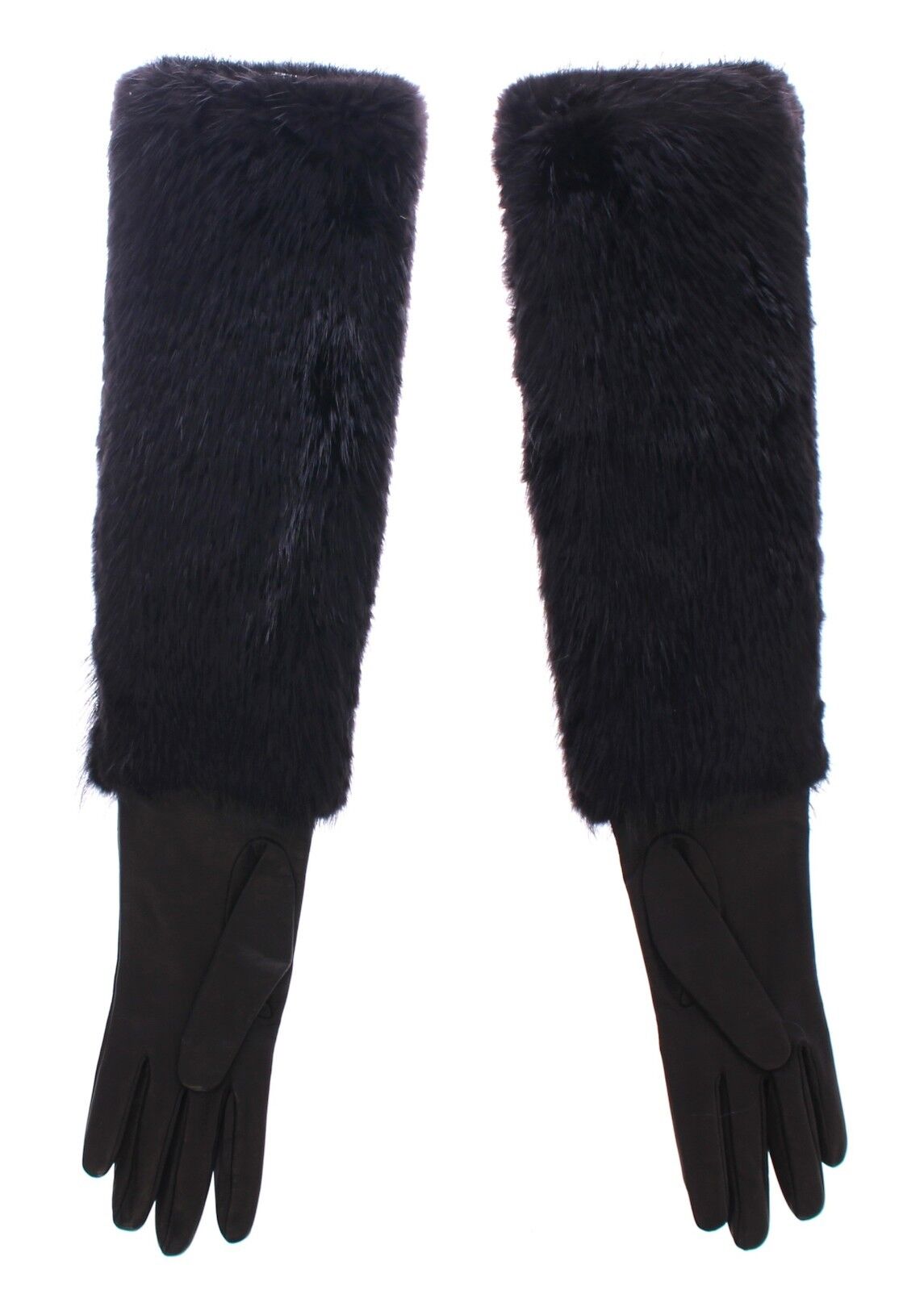 Dolce & Gabbana Schwarze Ellbogenhandschuhe aus Biberfell und Lammleder