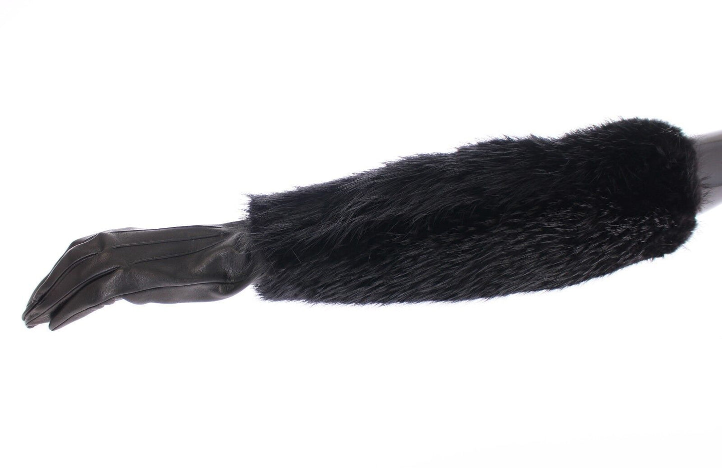 Dolce & Gabbana Schwarze Ellbogenhandschuhe aus Biberfell und Lammleder