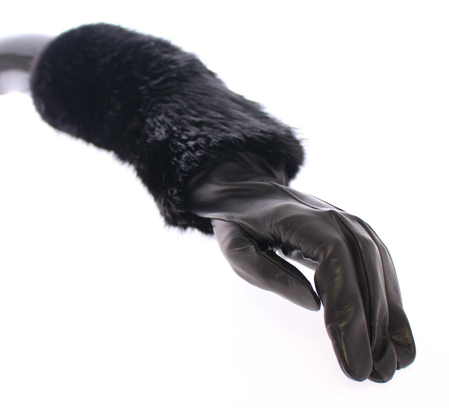 Dolce & Gabbana Schwarze Ellbogenhandschuhe aus Biberfell und Lammleder