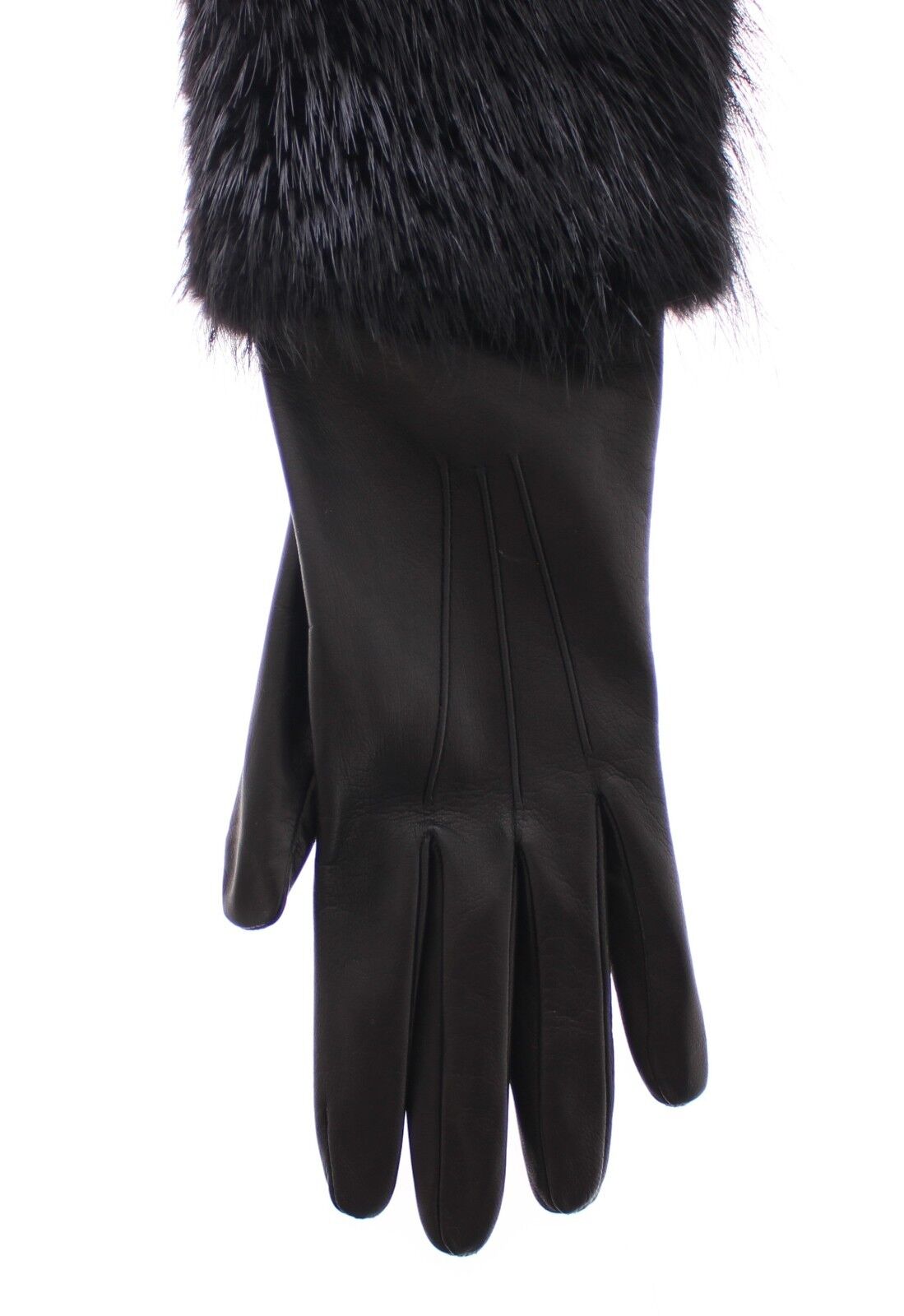 Dolce & Gabbana Schwarze Ellbogenhandschuhe aus Biberfell und Lammleder