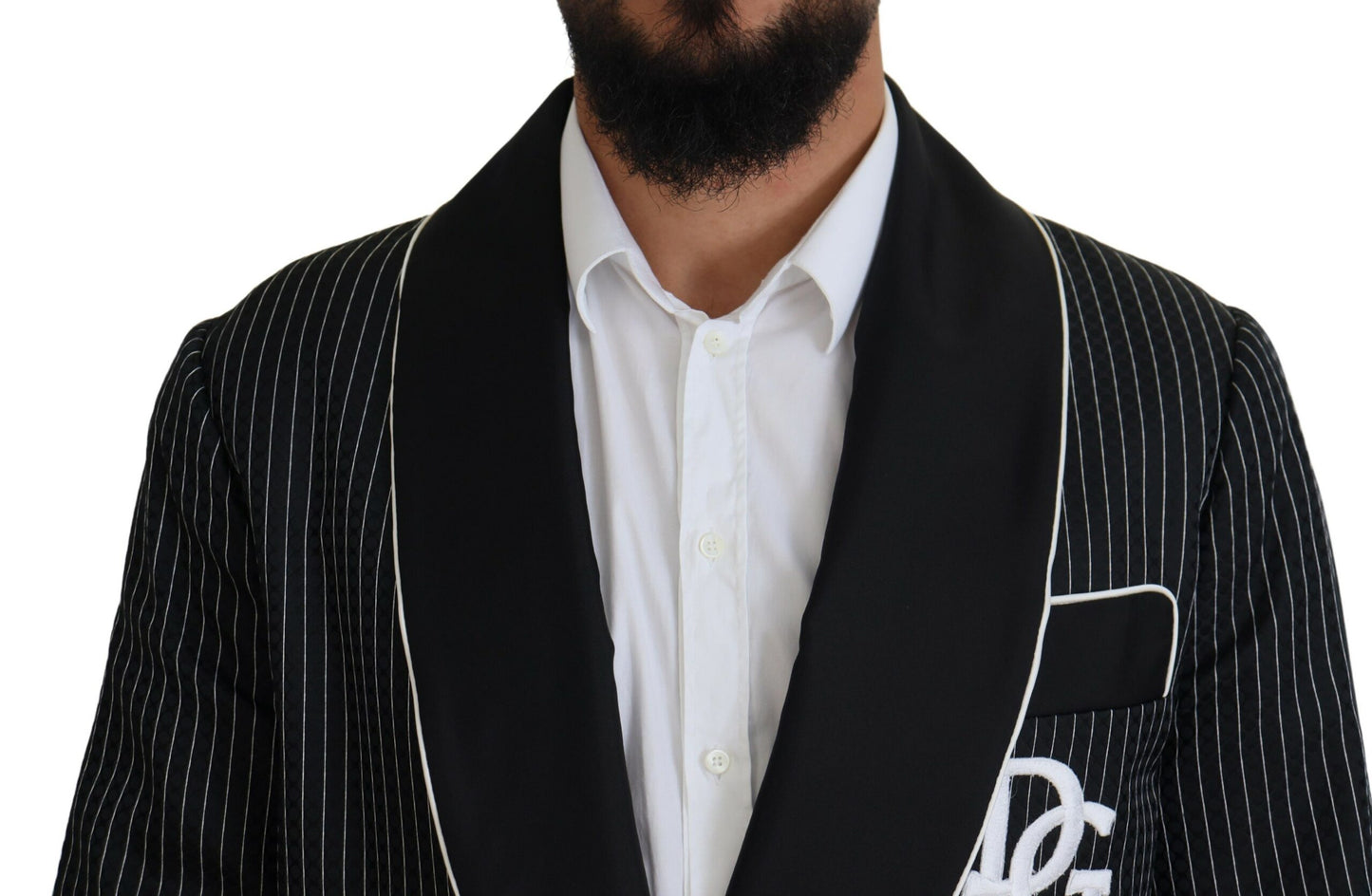 Dolce & Gabbana Schwarze Robe Gestreifte DG Patch Jacke Herren Blazer