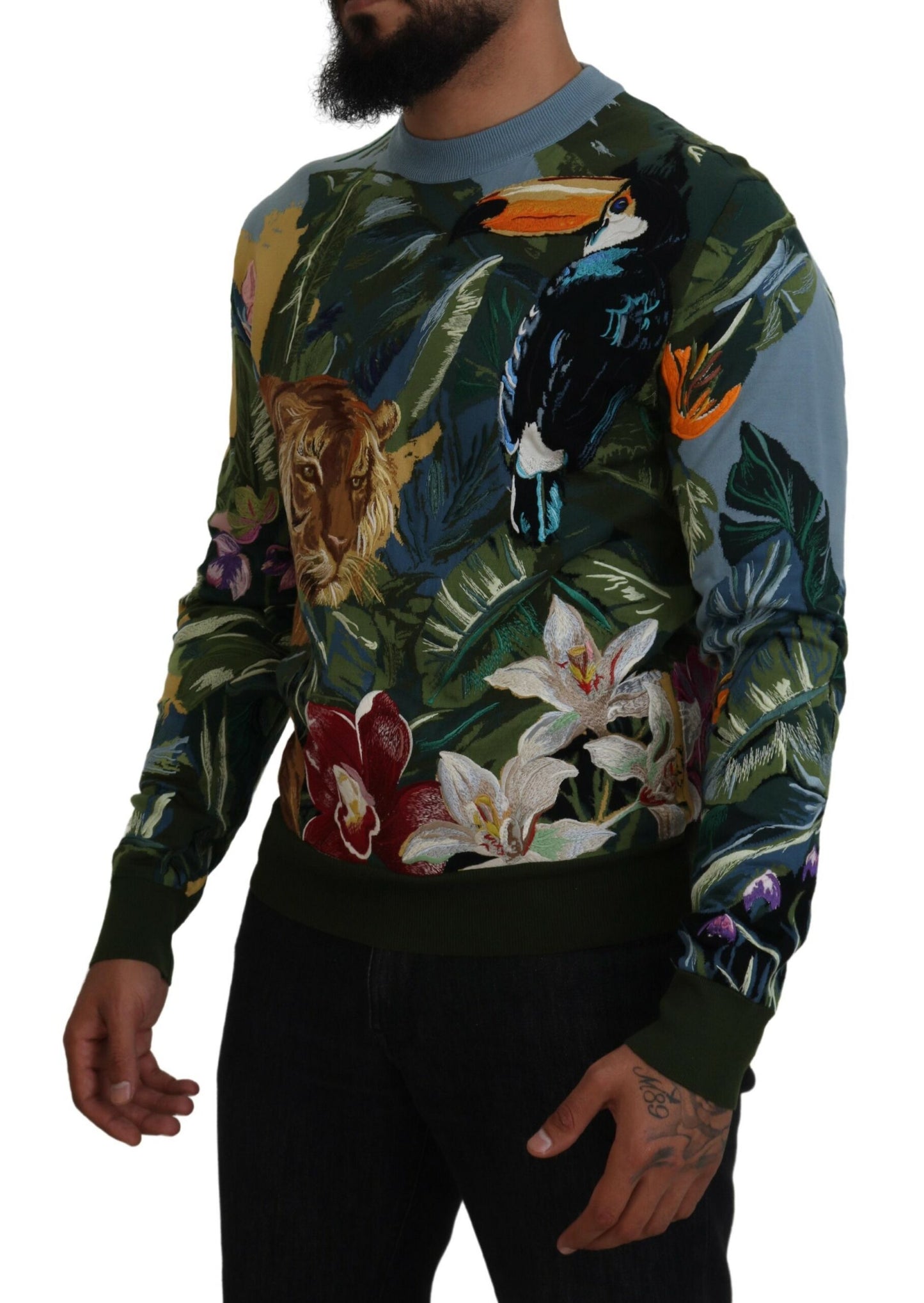Dolce & Gabbana Mehrfarbiger Pullover aus Dschungelwolle mit Logo