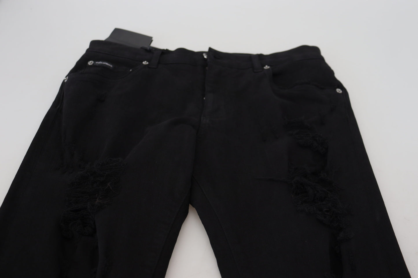 Dolce & Gabbana – Schwarze Slim Fit-Jeans aus zerfetztem Baumwolldenim