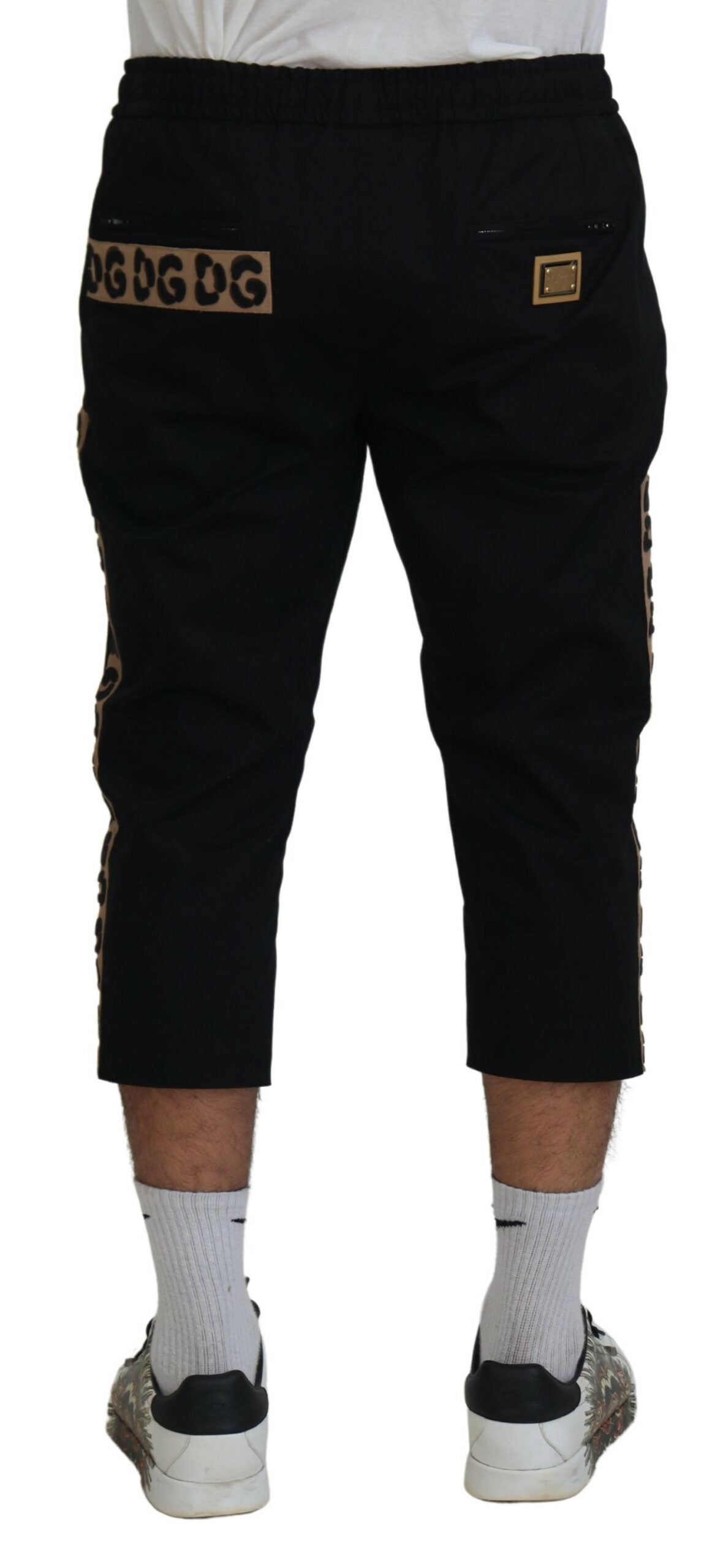 Dolce & Gabbana – Schwarze, verkürzte Hose aus Baumwolle mit elastischem Bund und DG-Logo