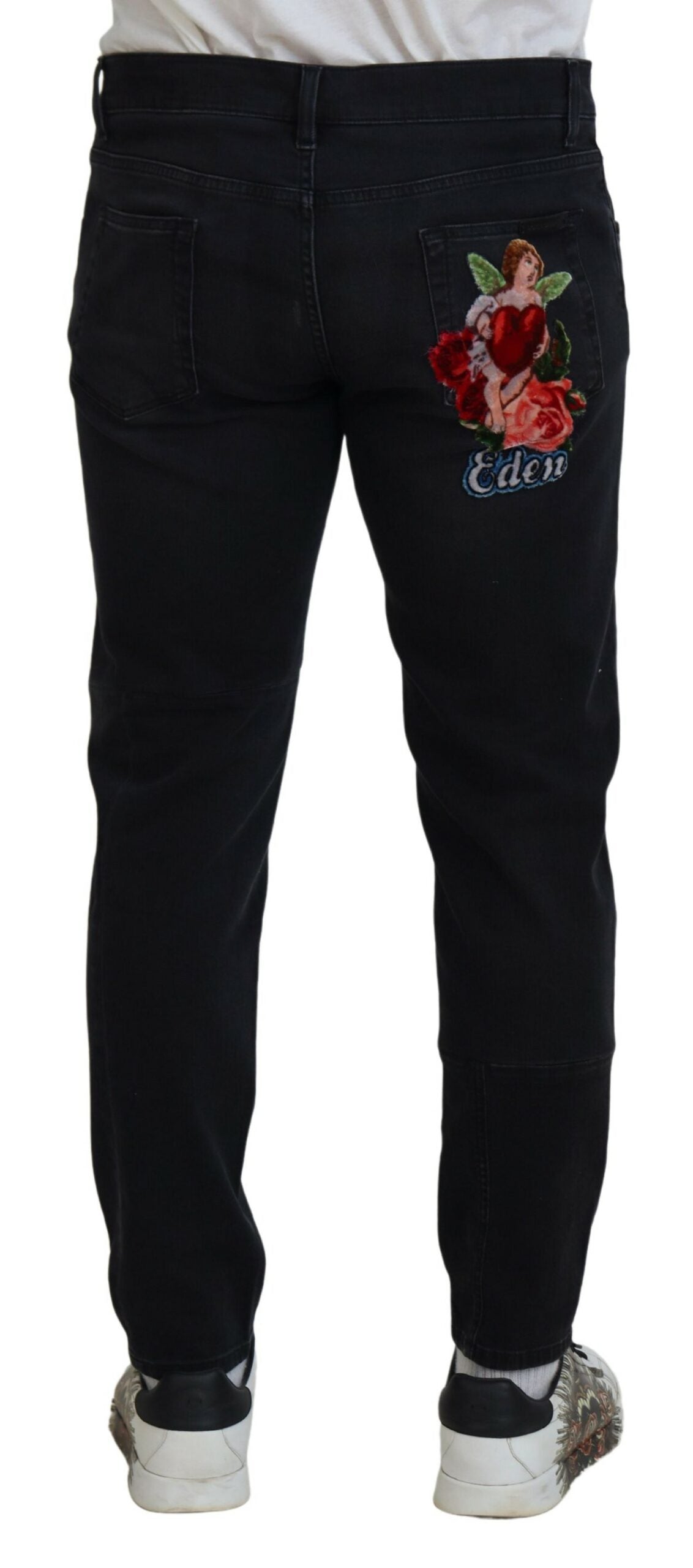 Dolce & Gabbana – Schwarze Skinny-Jeans mit Engel-Stickerei