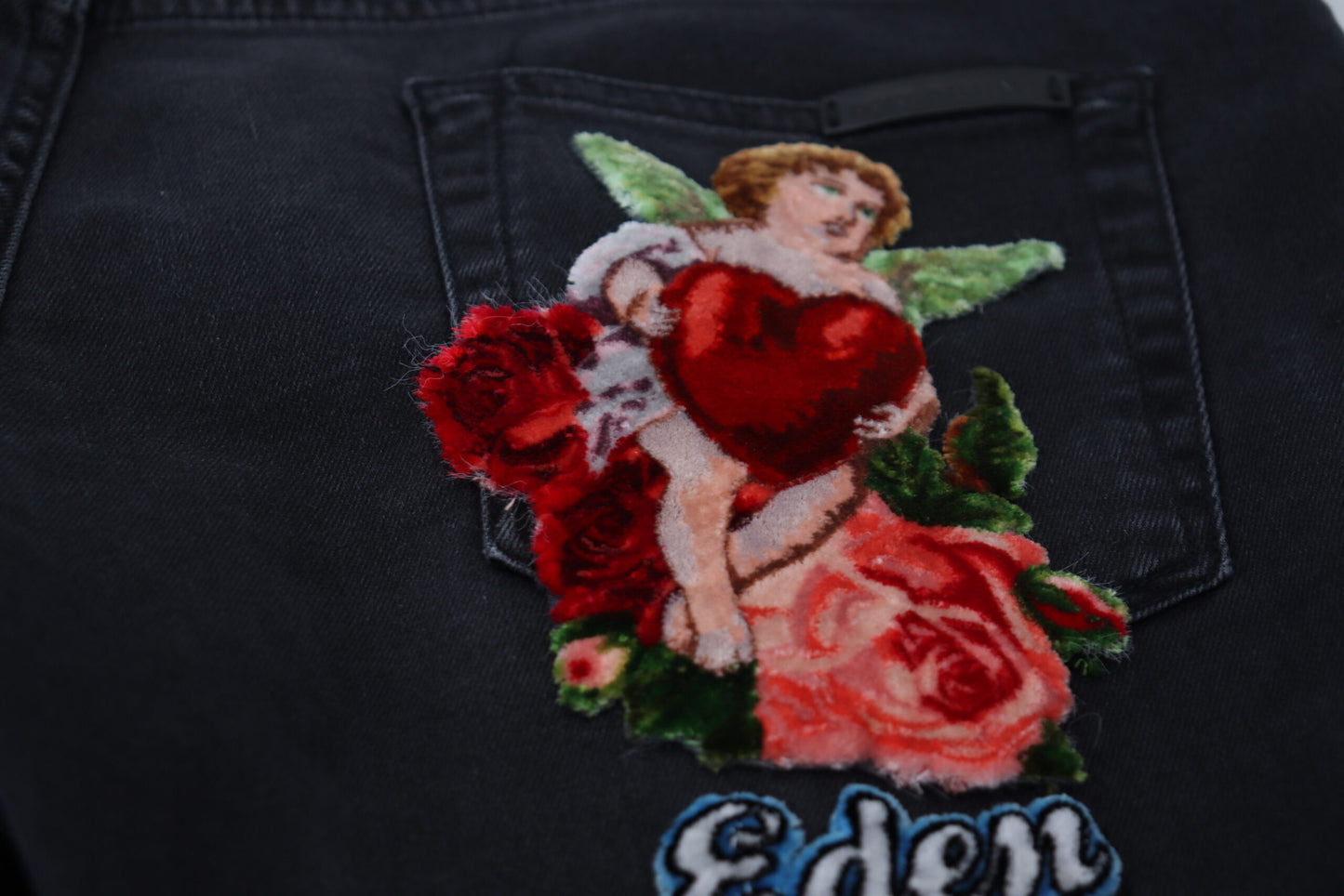 Dolce & Gabbana – Schwarze Skinny-Jeans mit Engel-Stickerei