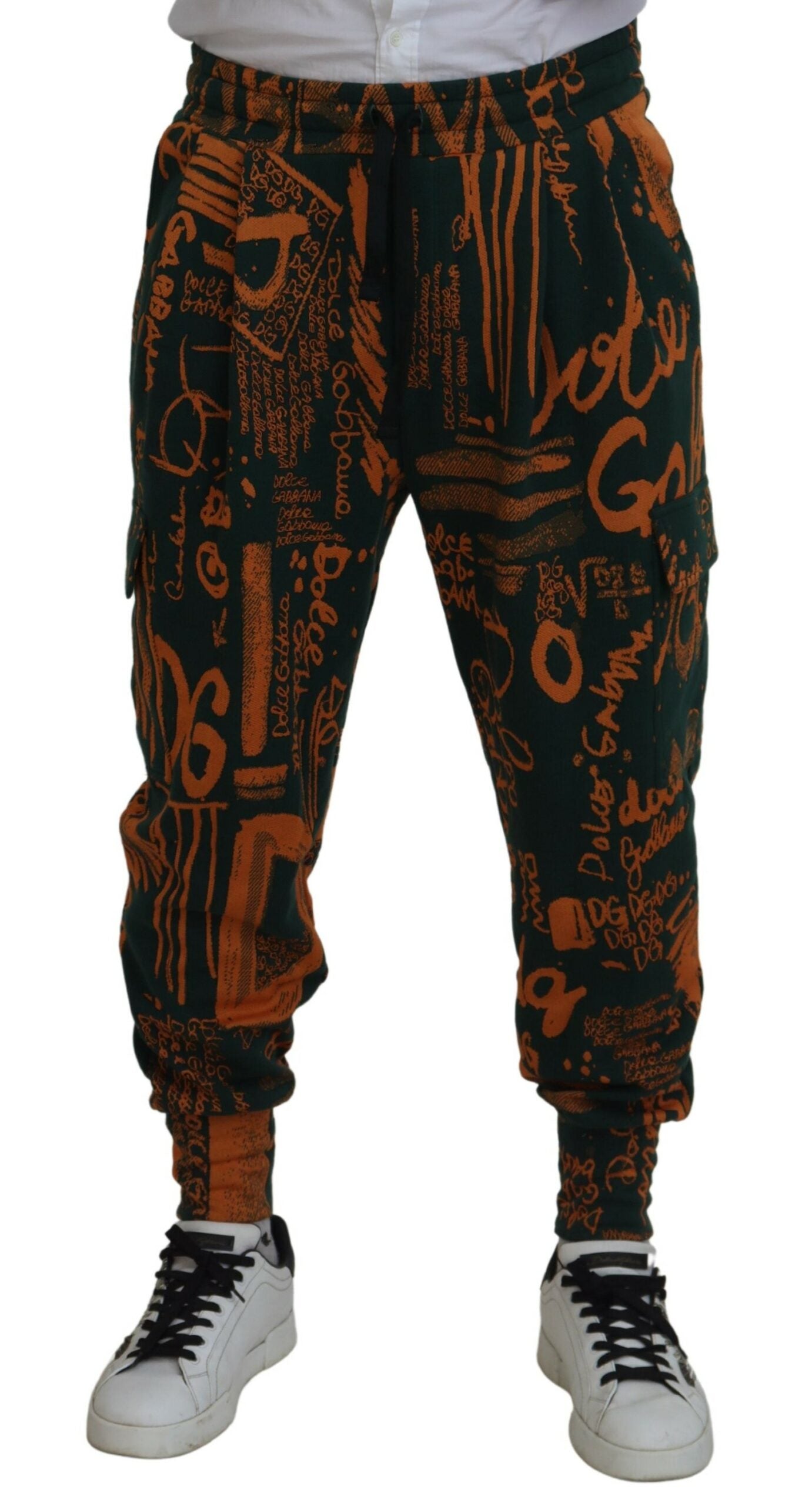 Dolce & Gabbana Cargo-Jogginghose aus Seide mit mehrfarbigem Logo-Print