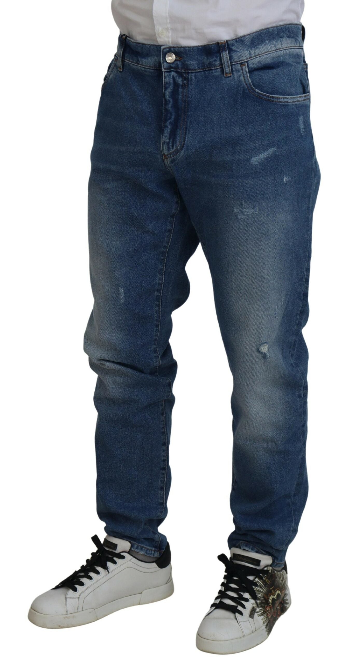 Dolce & Gabbana – Blau verwaschene Skinny-Jeans aus Baumwolldenim