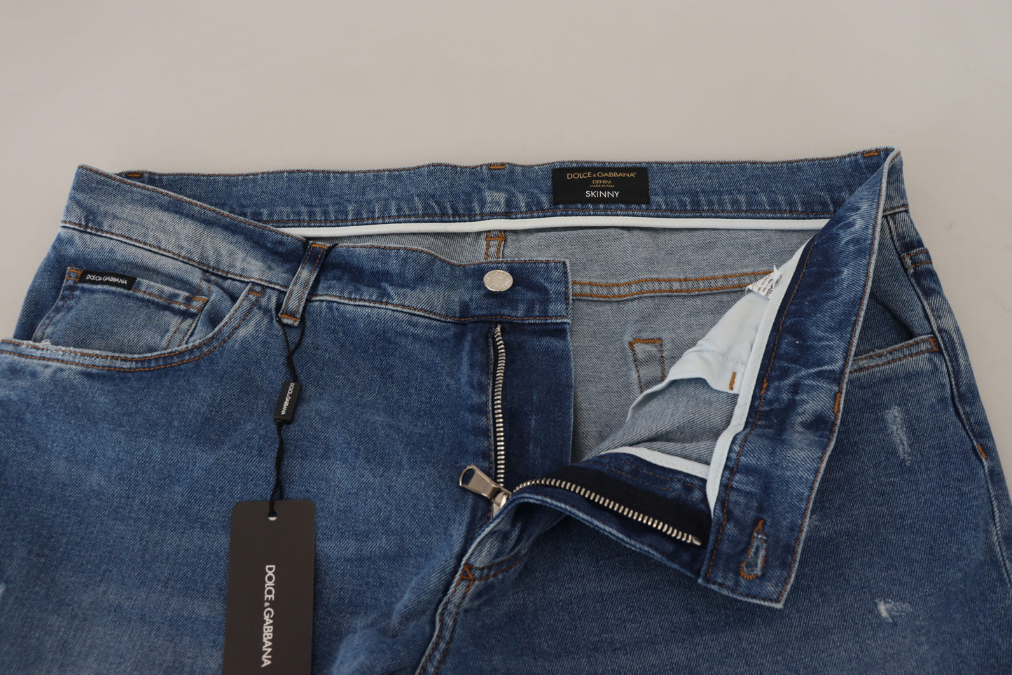 Dolce & Gabbana – Blau verwaschene Skinny-Jeans aus Baumwolldenim