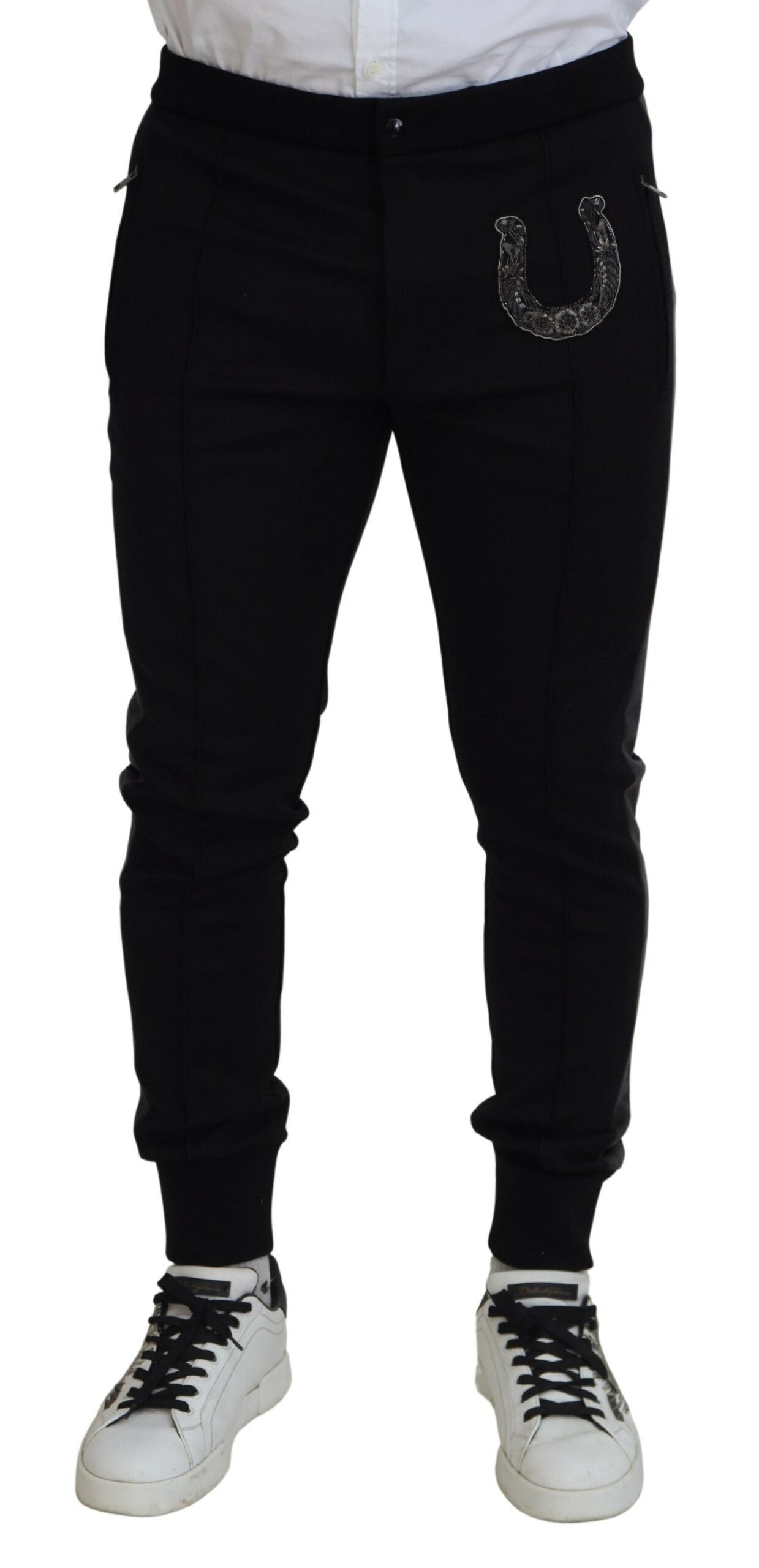 Dolce & Gabbana – Schwarze Jogginghose aus Wolle mit Hufeisendesign