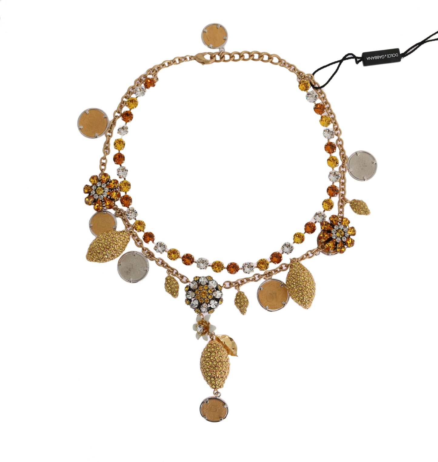 Dolce & Gabbana – Statement-Halskette mit Ananas-Logo aus goldenem Messing und Kristallen