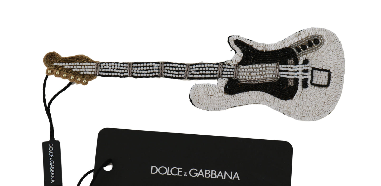 Dolce & Gabbana Gold Messing Perlen Gitarre Pin Accessoire Brosche