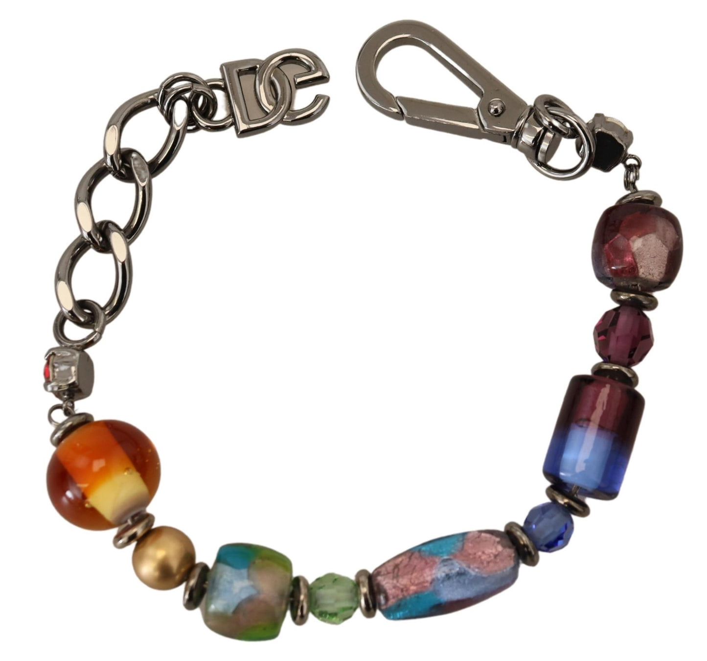 Dolce & Gabbana – Mehrfarbiges Armband mit silberner Kette und Messingperlen und Karabinerverschluss