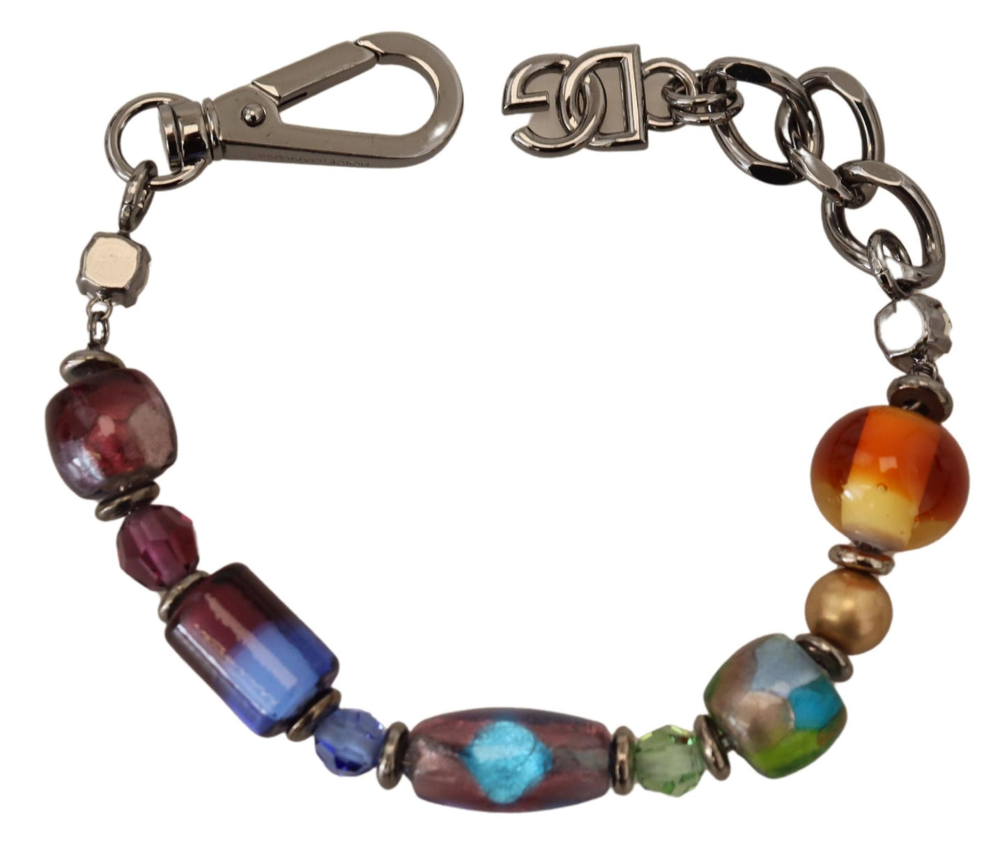 Dolce & Gabbana – Mehrfarbiges Armband mit silberner Kette und Messingperlen und Karabinerverschluss
