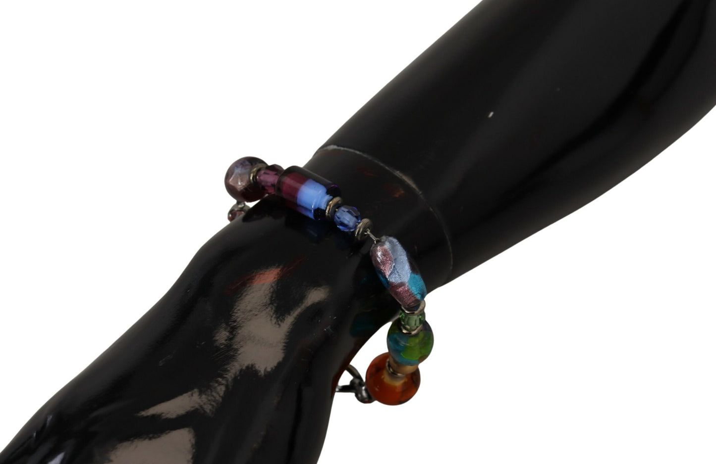 Dolce & Gabbana – Mehrfarbiges Armband mit silberner Kette und Messingperlen und Karabinerverschluss