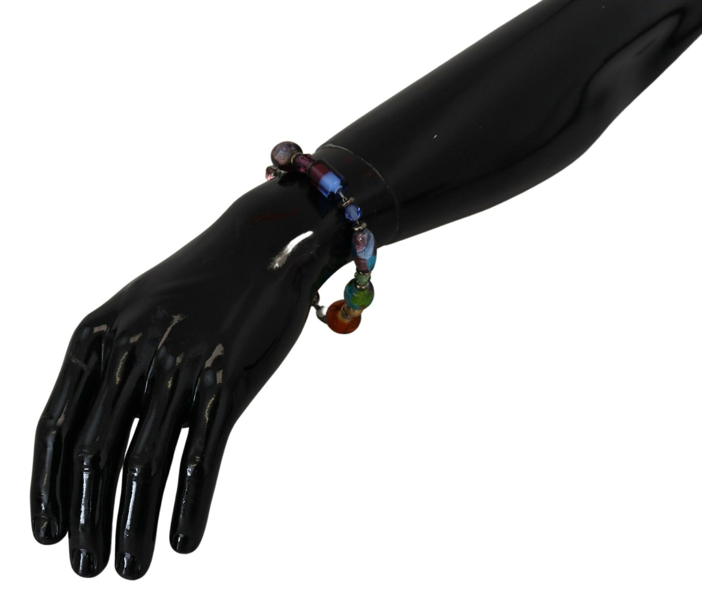 Dolce & Gabbana – Mehrfarbiges Armband mit silberner Kette und Messingperlen und Karabinerverschluss