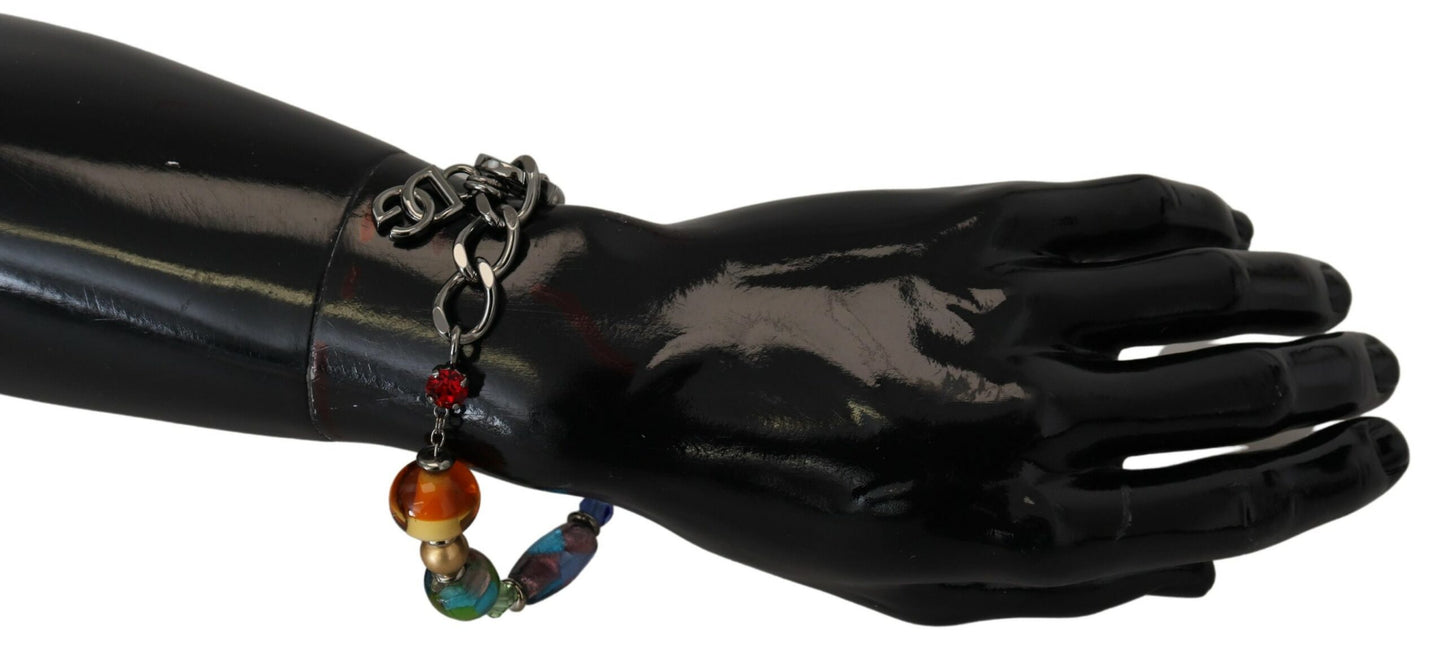 Dolce & Gabbana – Mehrfarbiges Armband mit silberner Kette und Messingperlen und Karabinerverschluss
