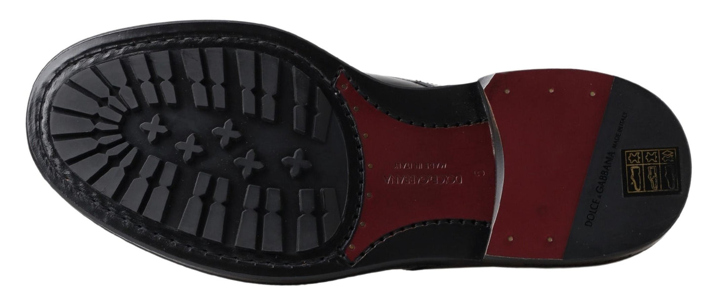 Dolce & Gabbana Herren Kurze Stiefel aus schwarzem Leder mit Schnürung