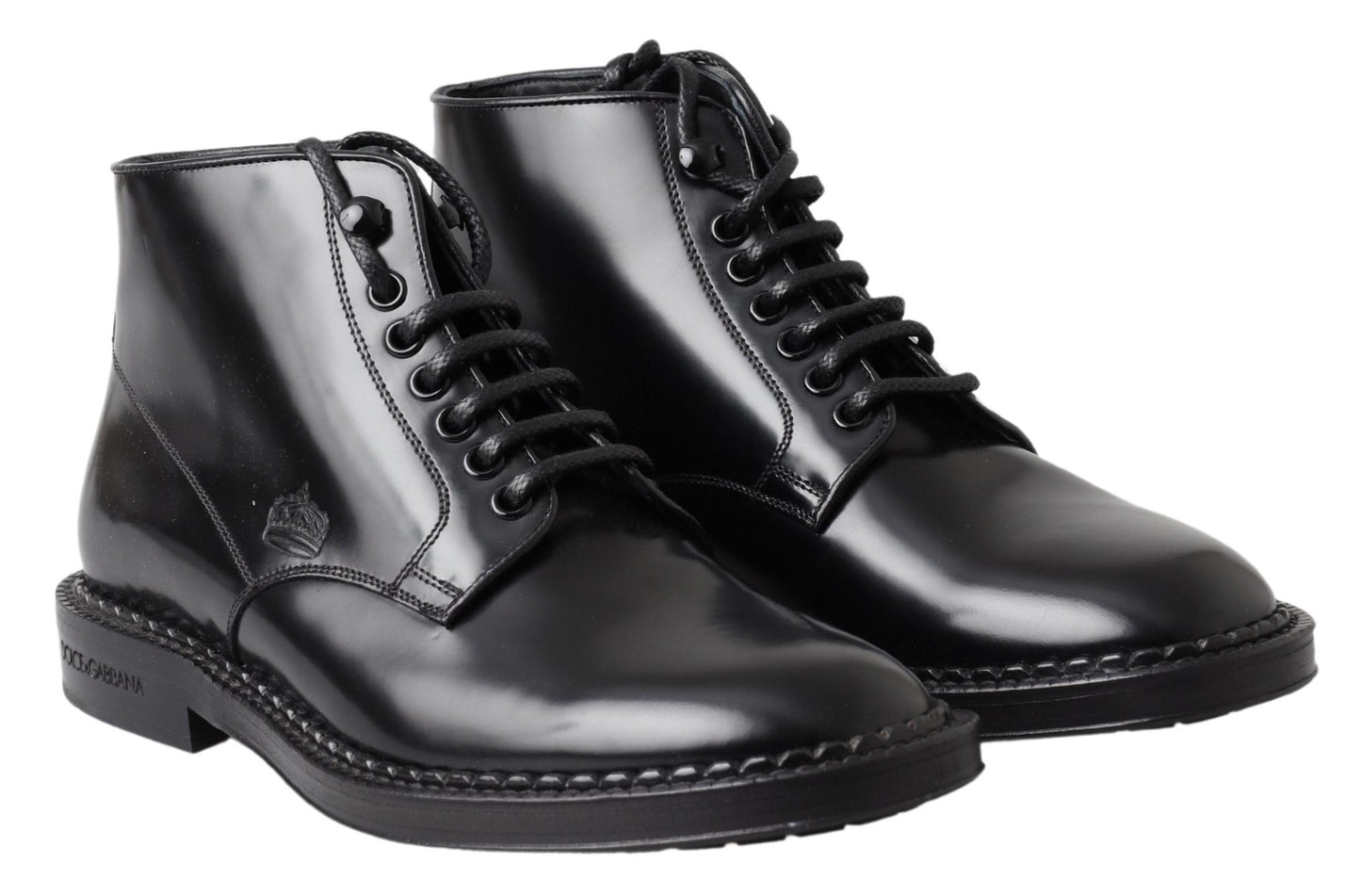 Dolce & Gabbana Herren Kurze Stiefel aus schwarzem Leder mit Schnürung