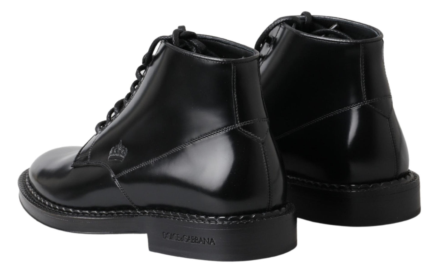 Dolce & Gabbana Herren Kurze Stiefel aus schwarzem Leder mit Schnürung