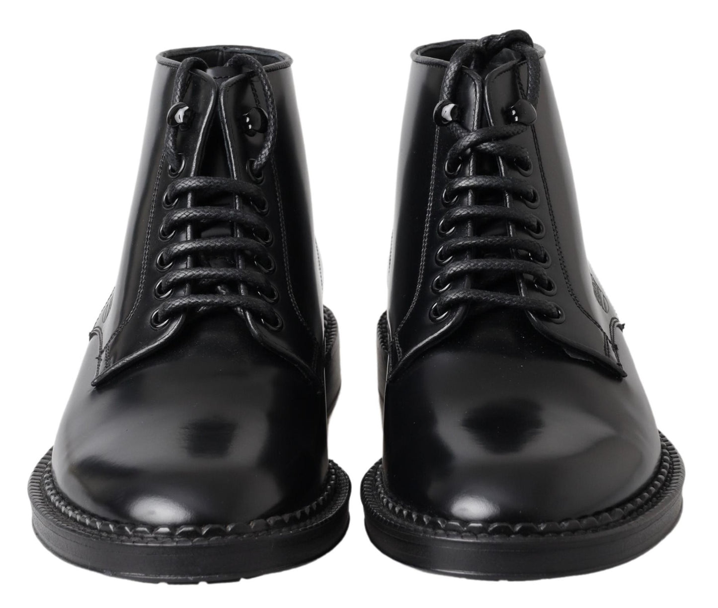 Dolce & Gabbana Herren Kurze Stiefel aus schwarzem Leder mit Schnürung