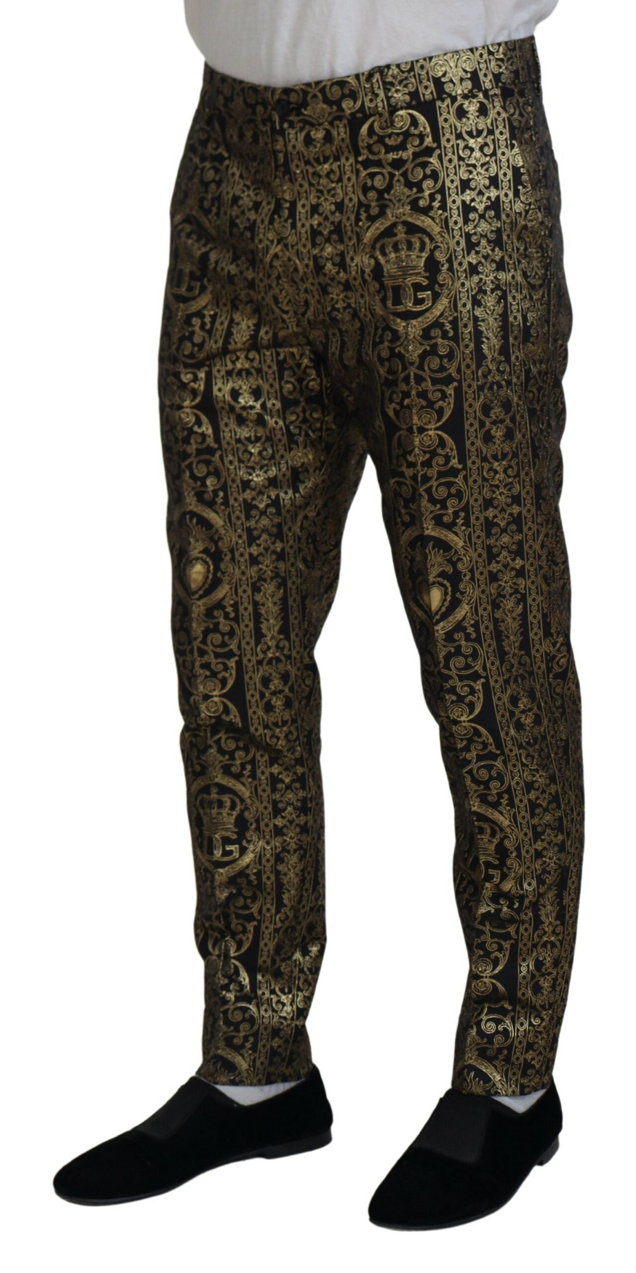 Dolce & Gabbana – Schwarze, goldene Jacquard-Anzughose