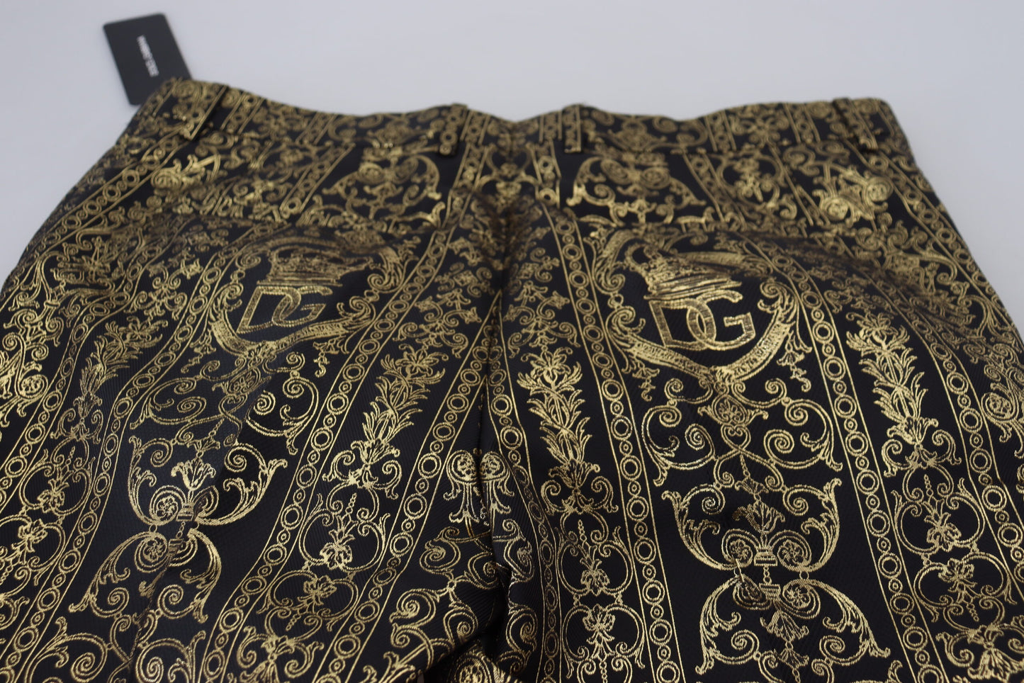 Dolce & Gabbana – Schwarze, goldene Jacquard-Anzughose