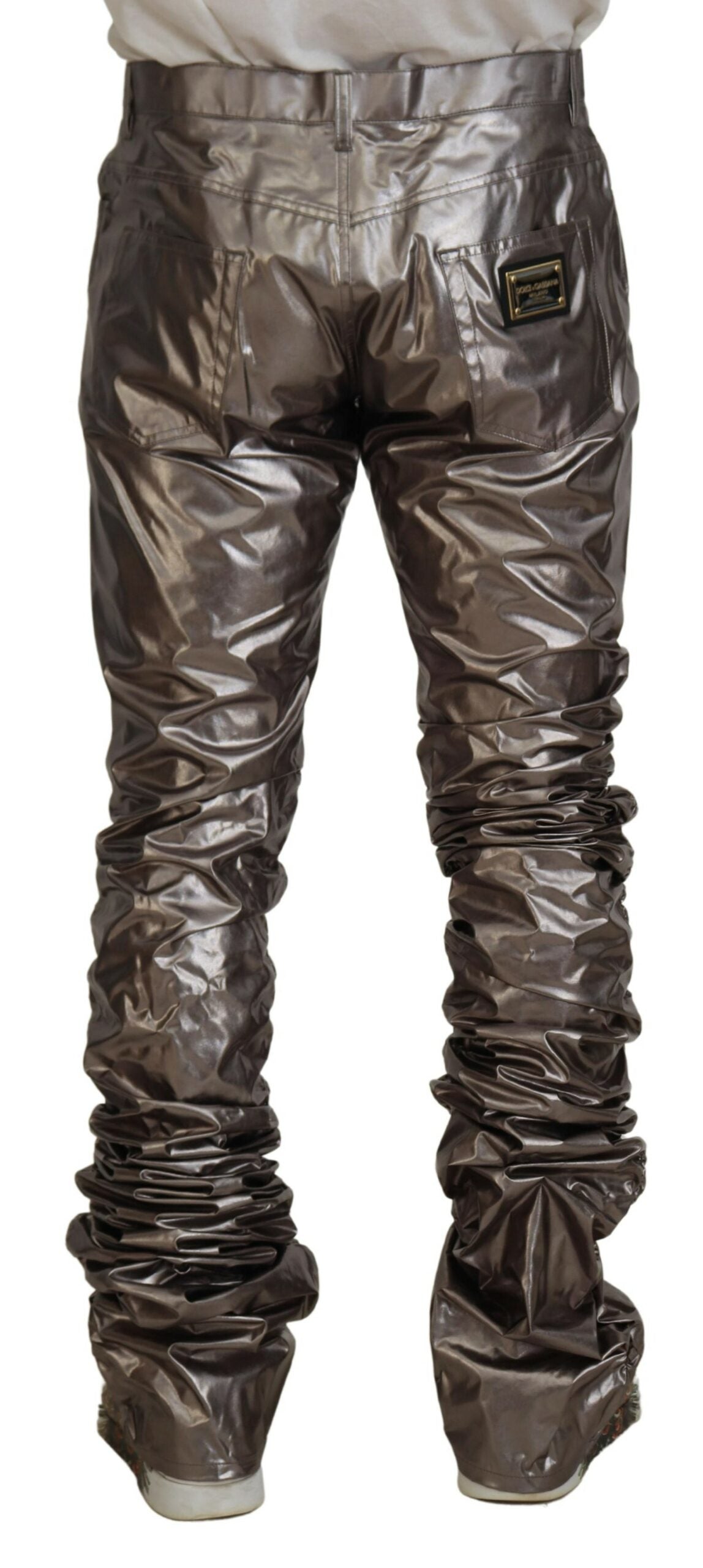 Dolce & Gabbana Silberne Metallic-Stretchhose aus Nylon