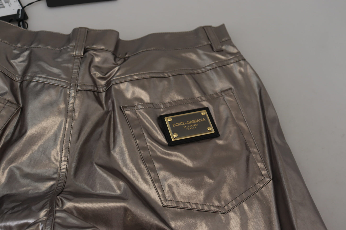 Dolce & Gabbana Silberne Metallic-Stretchhose aus Nylon