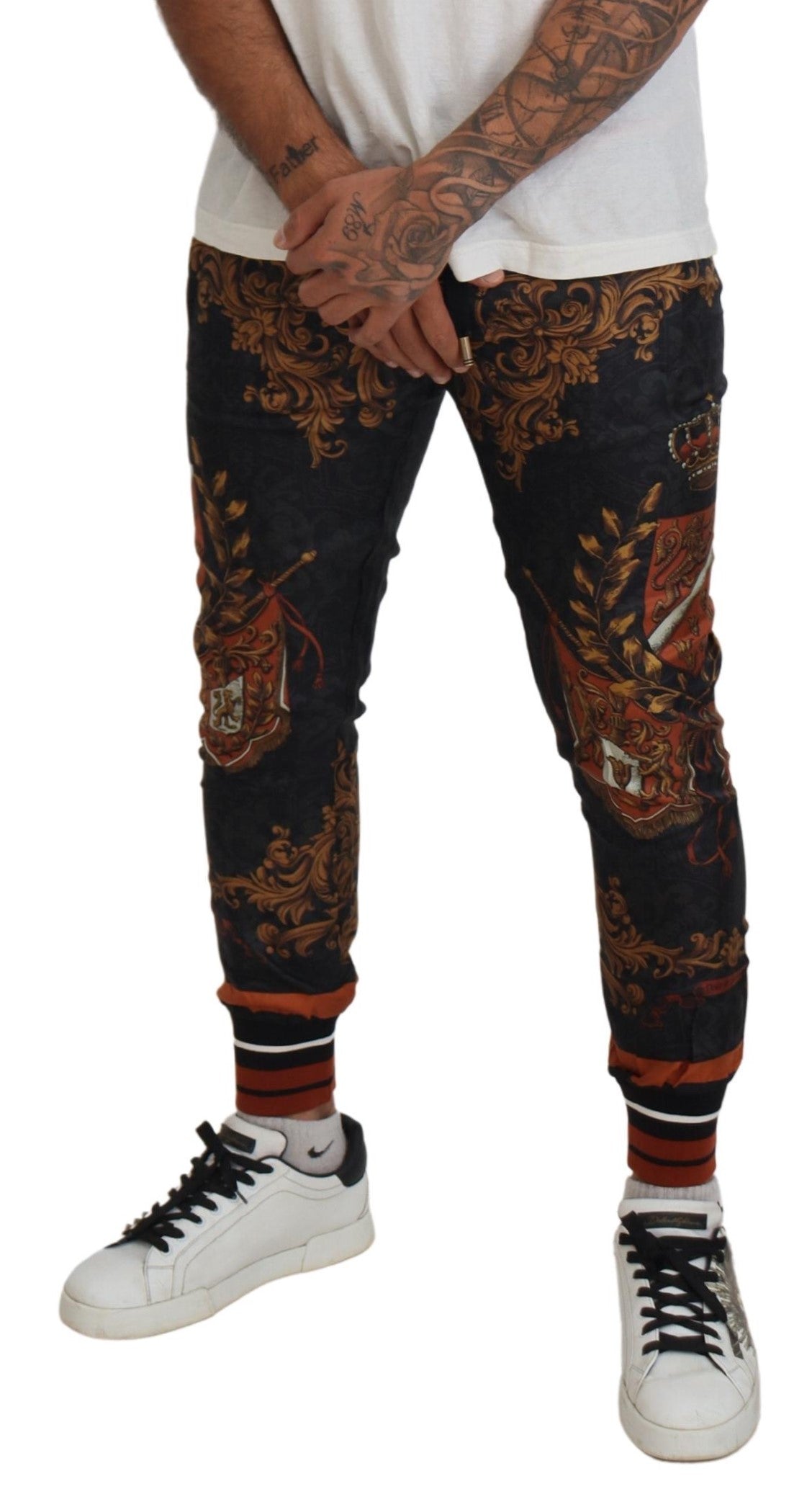 Dolce & Gabbana Graue Seidenhose mit Barockkrone, Sporthose