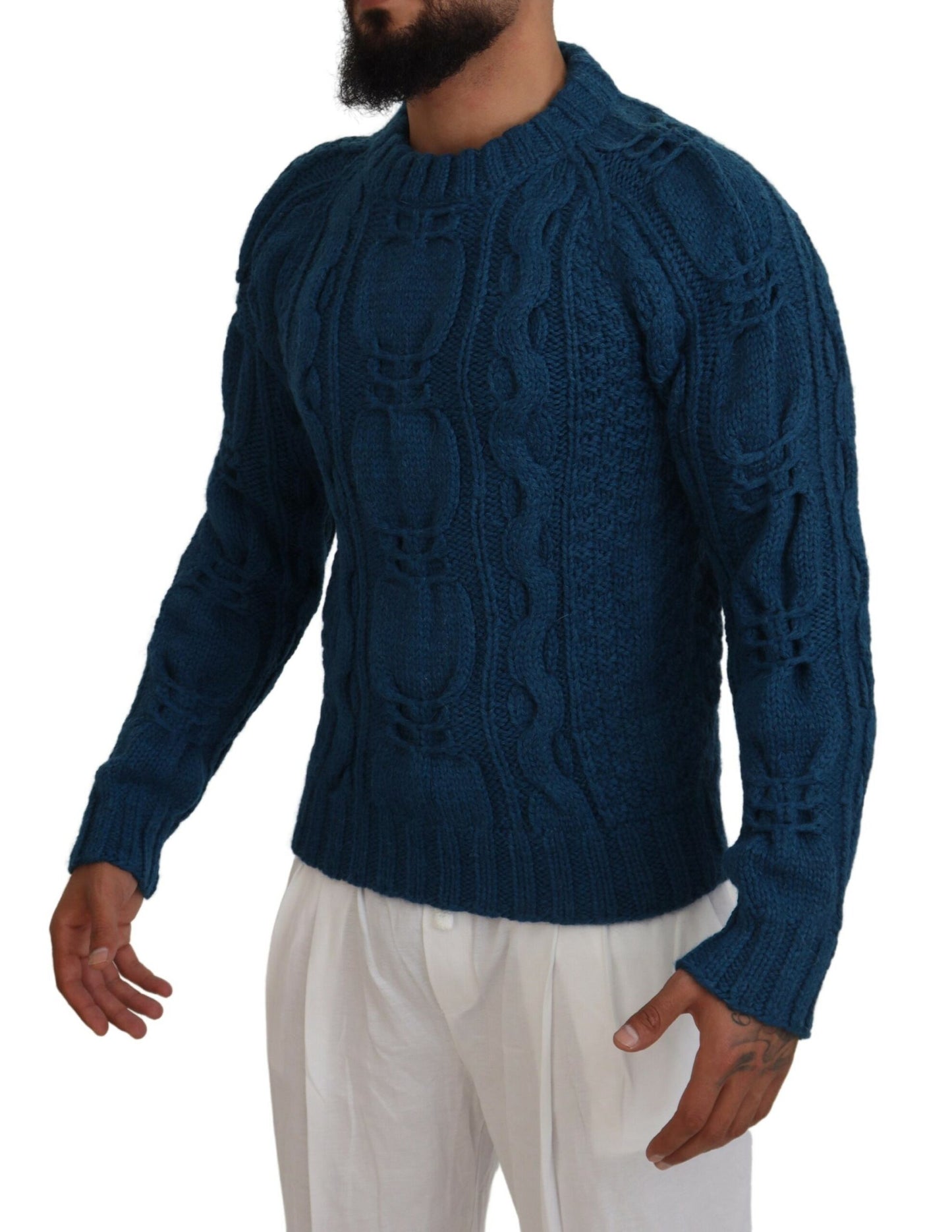 Dolce & Gabbana, blauer Pullover aus gestrickter Wolle und Alpaka