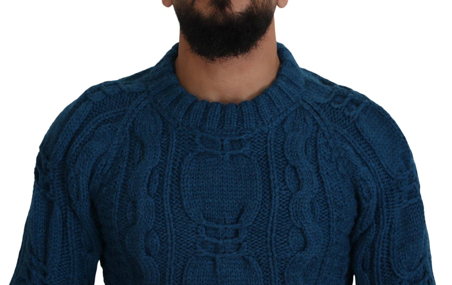 Dolce & Gabbana, blauer Pullover aus gestrickter Wolle und Alpaka