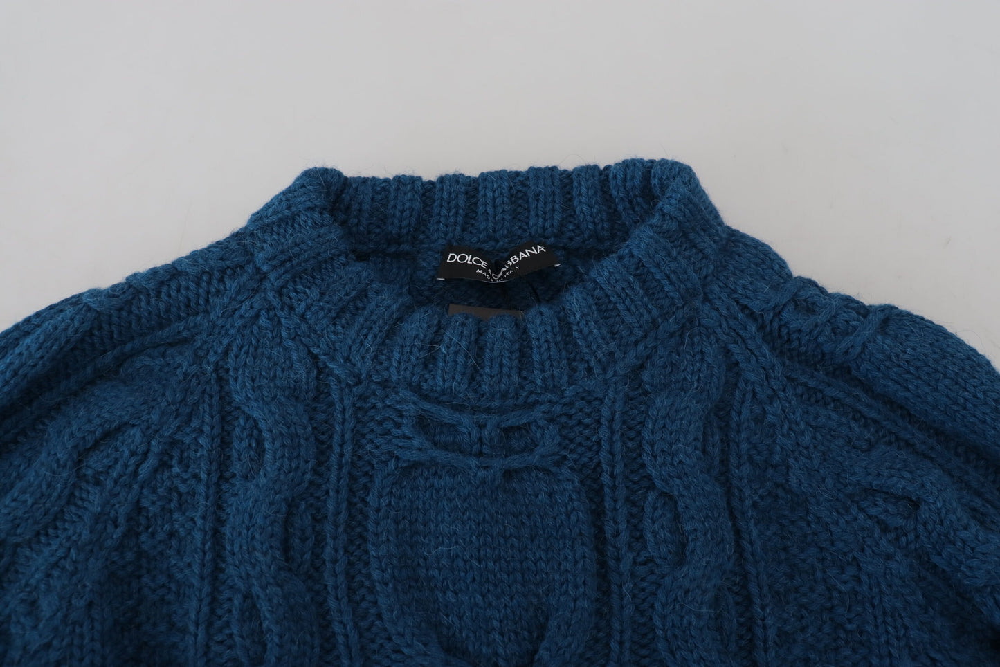 Dolce & Gabbana, blauer Pullover aus gestrickter Wolle und Alpaka