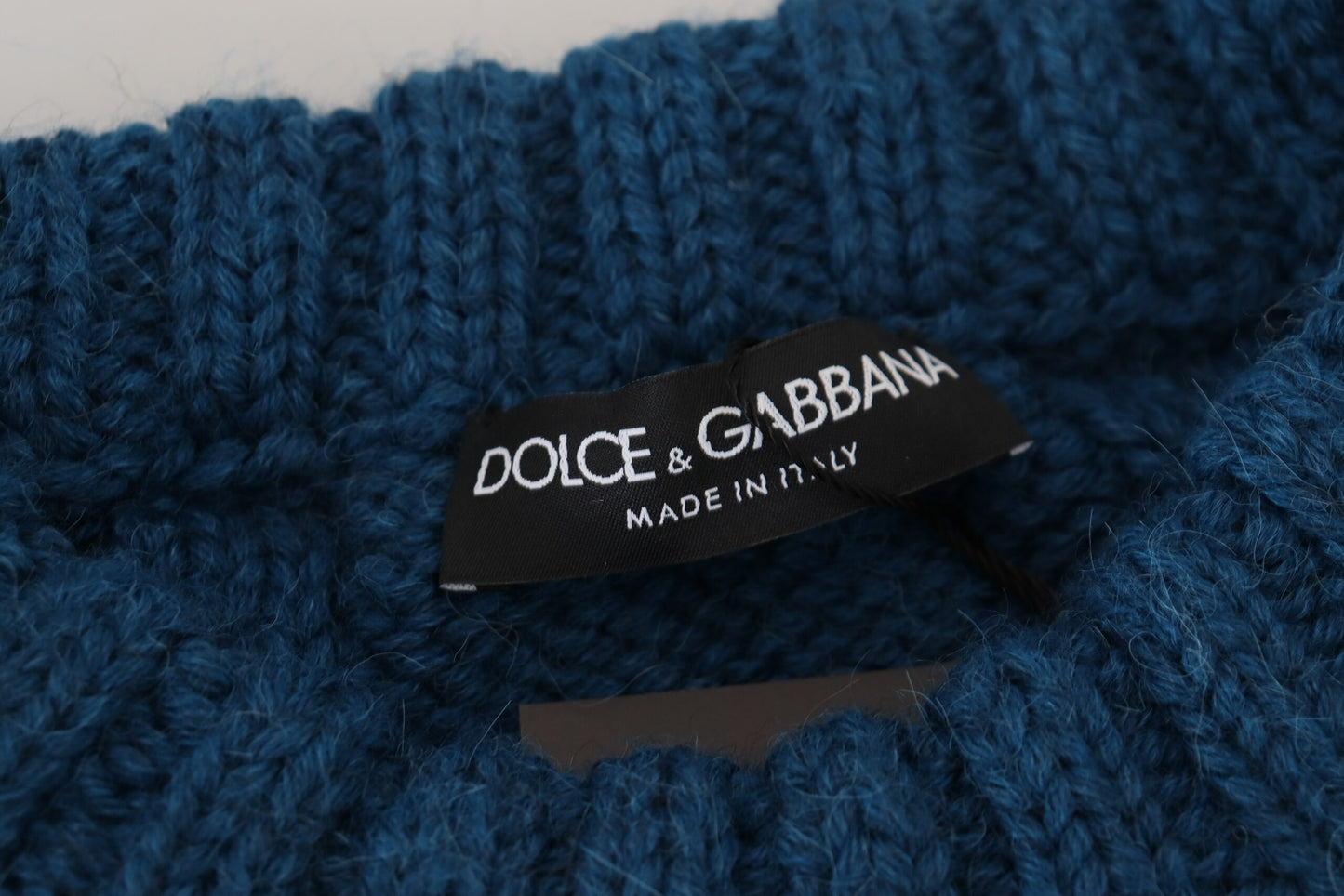 Dolce & Gabbana, blauer Pullover aus gestrickter Wolle und Alpaka