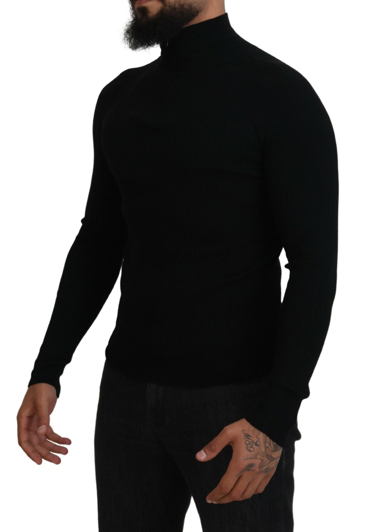 Dolce & Gabbana – Schwarzer Rollkragenpullover mit halbem Reißverschluss