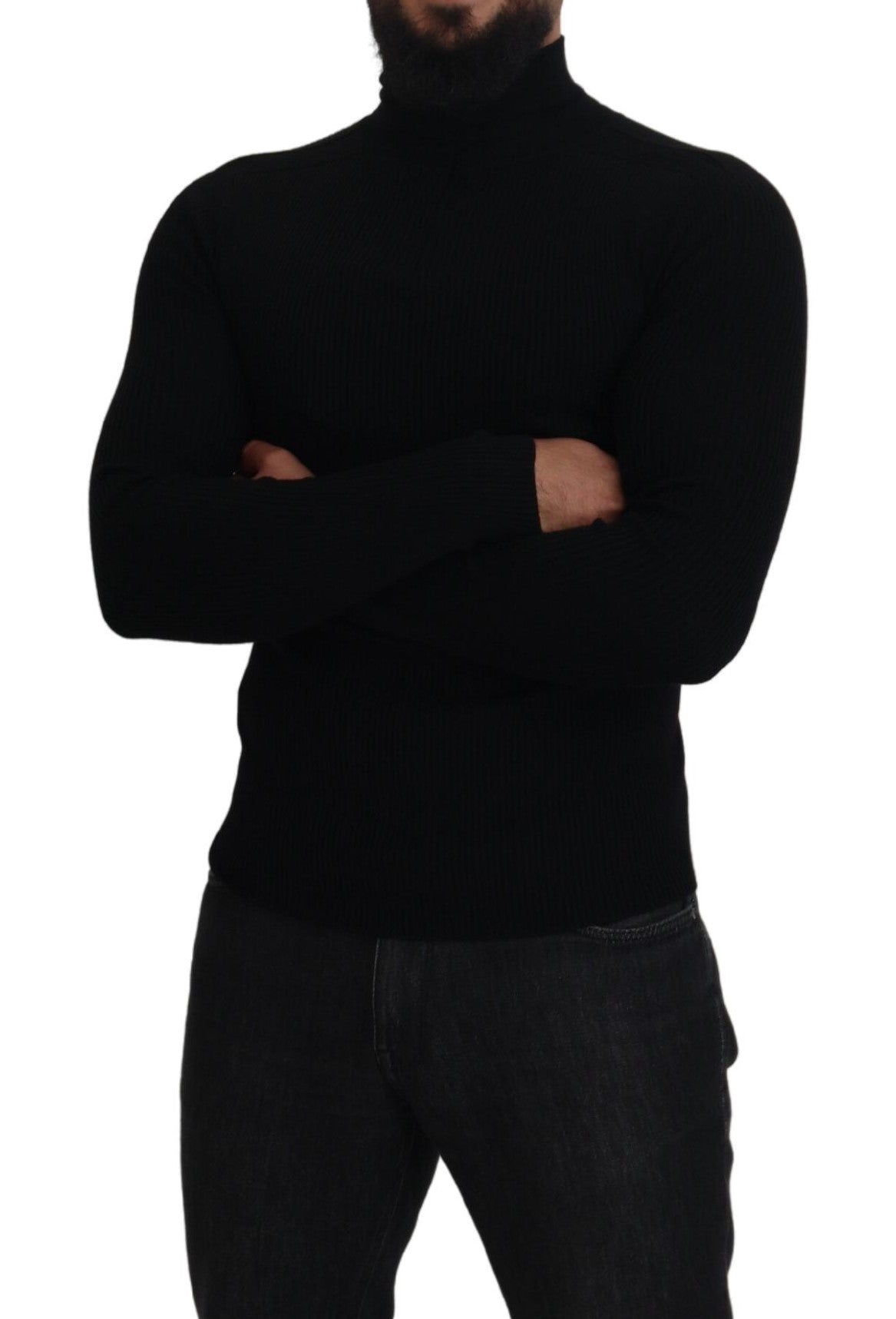 Dolce & Gabbana – Schwarzer Rollkragenpullover mit halbem Reißverschluss
