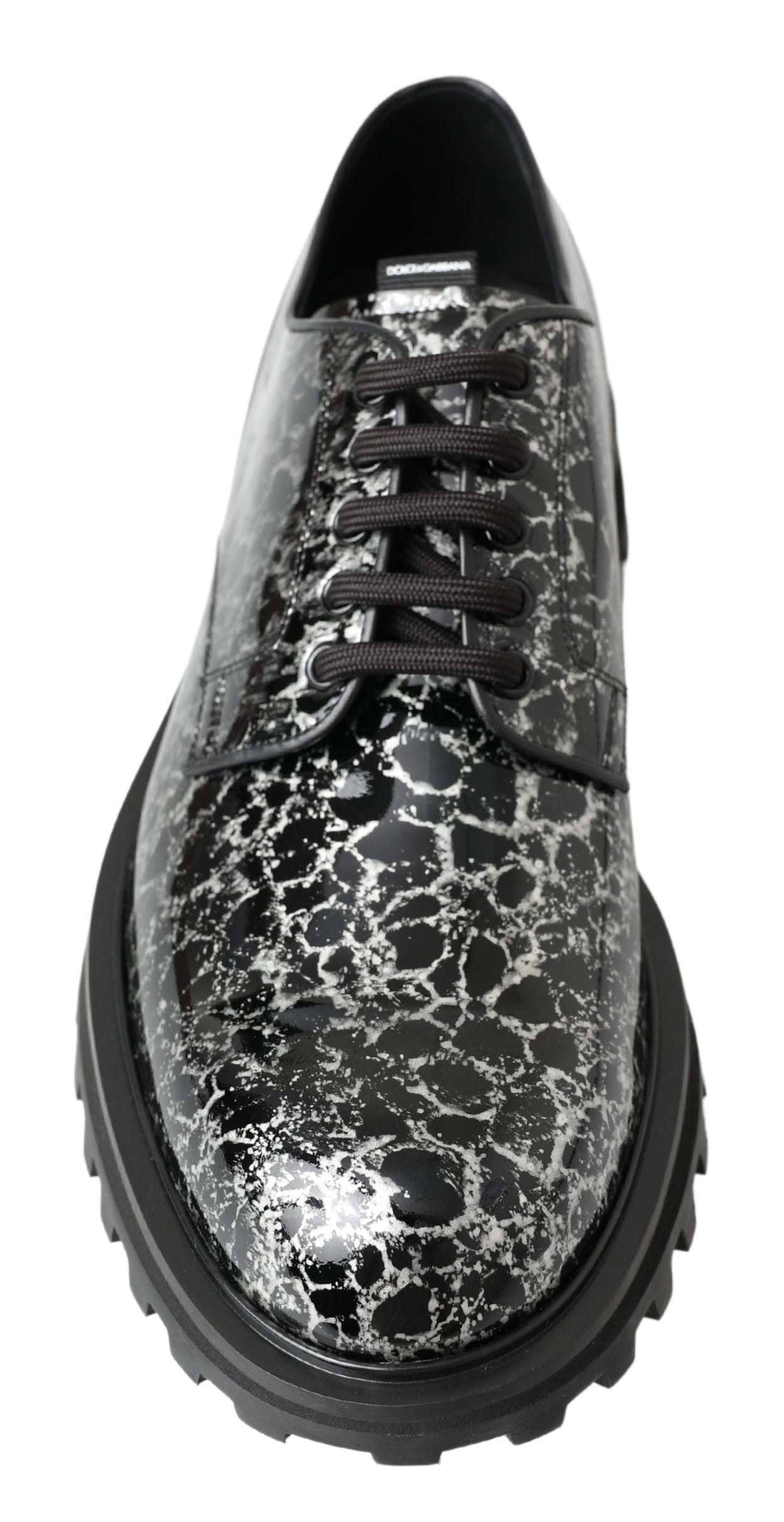 Dolce & Gabbana – Derby-Schuhe aus Lackleder in Schwarz und Weiß