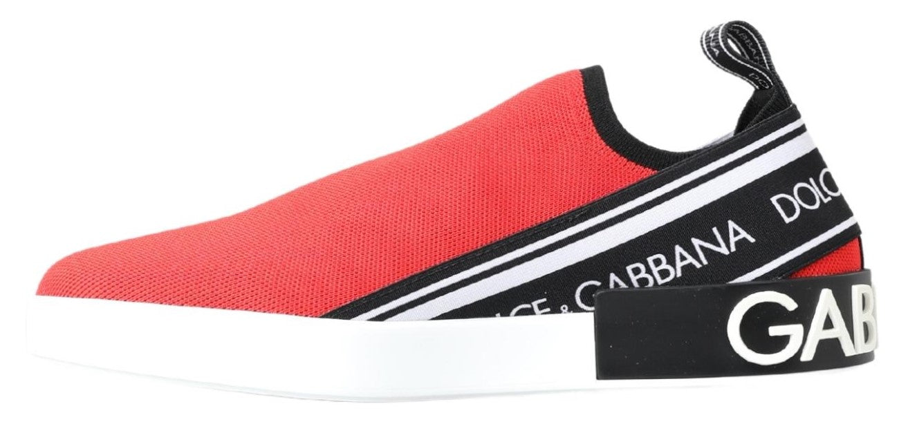 Dolce & Gabbana Rot Weiß Flache Sneakers Loafer Schuhe