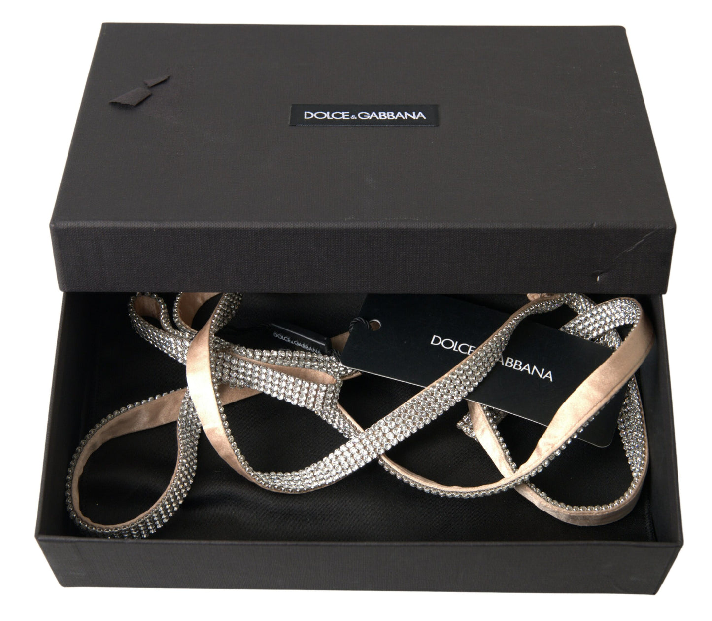 Dolce & Gabbana Beige Seidengürtel mit durchsichtiger Kristallschleife