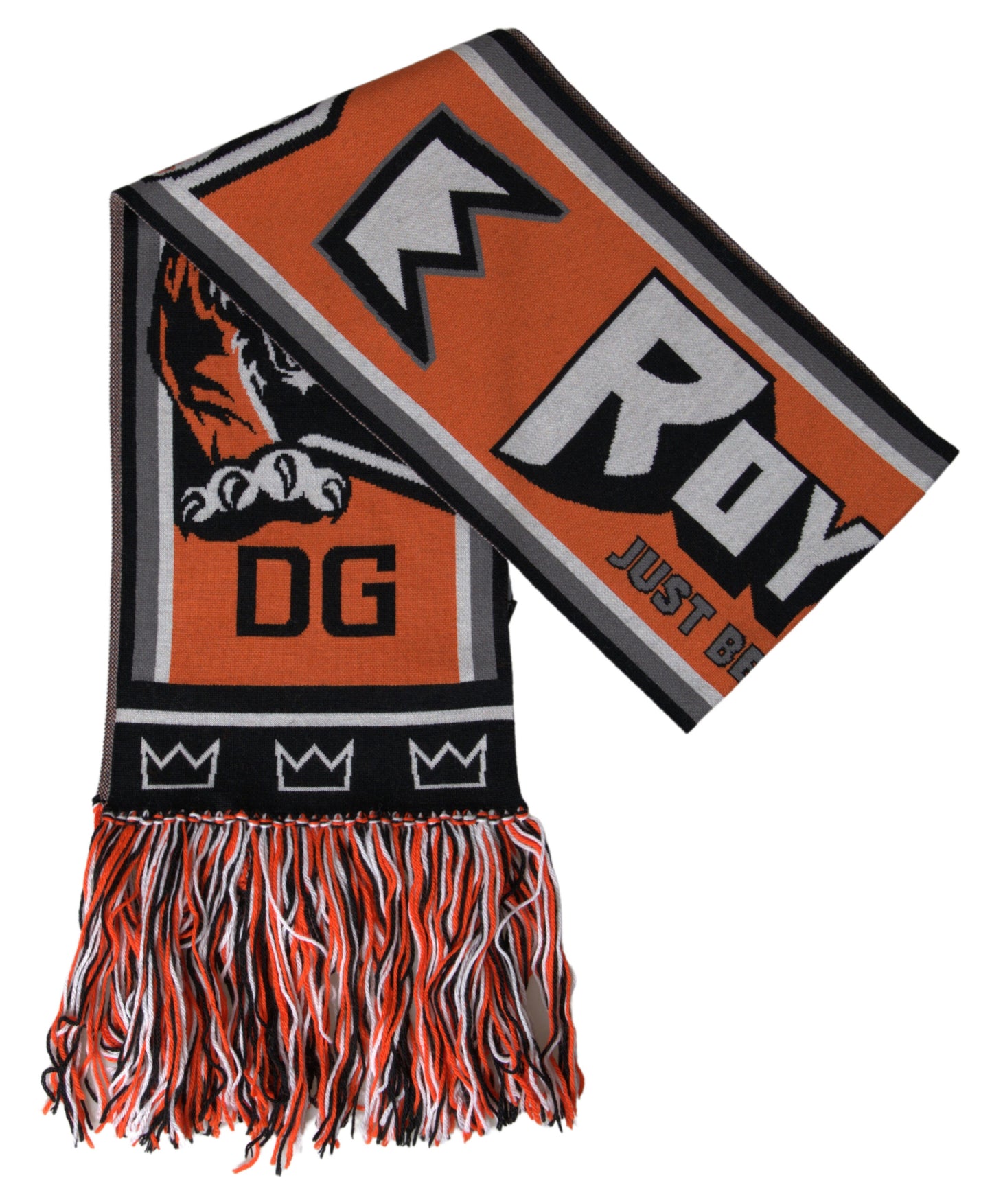Dolce & Gabbana – Mehrfarbiger Wickelschal aus Wolle „DG Royals“ mit Fransen