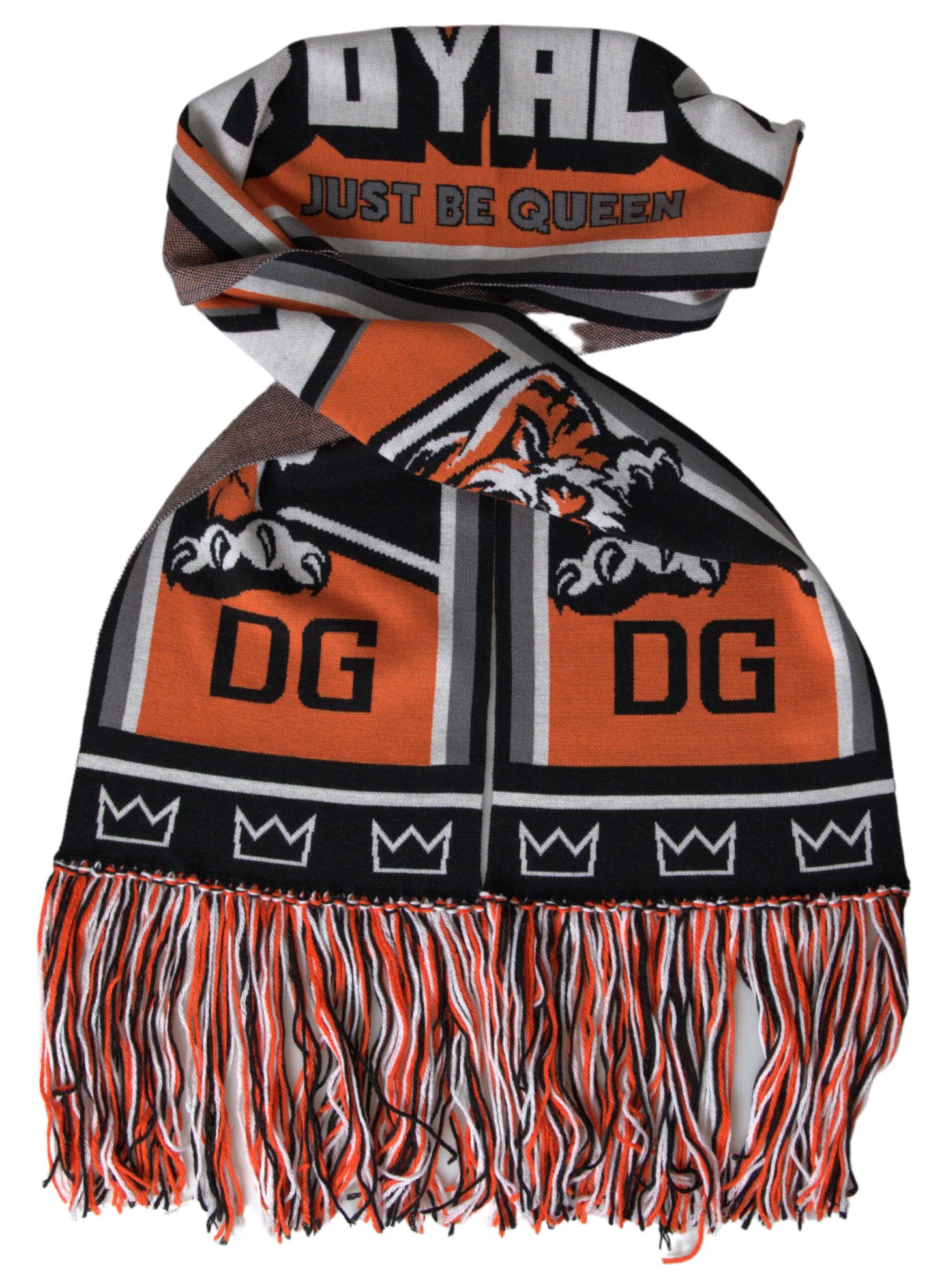 Dolce & Gabbana – Mehrfarbiger Wickelschal aus Wolle „DG Royals“ mit Fransen