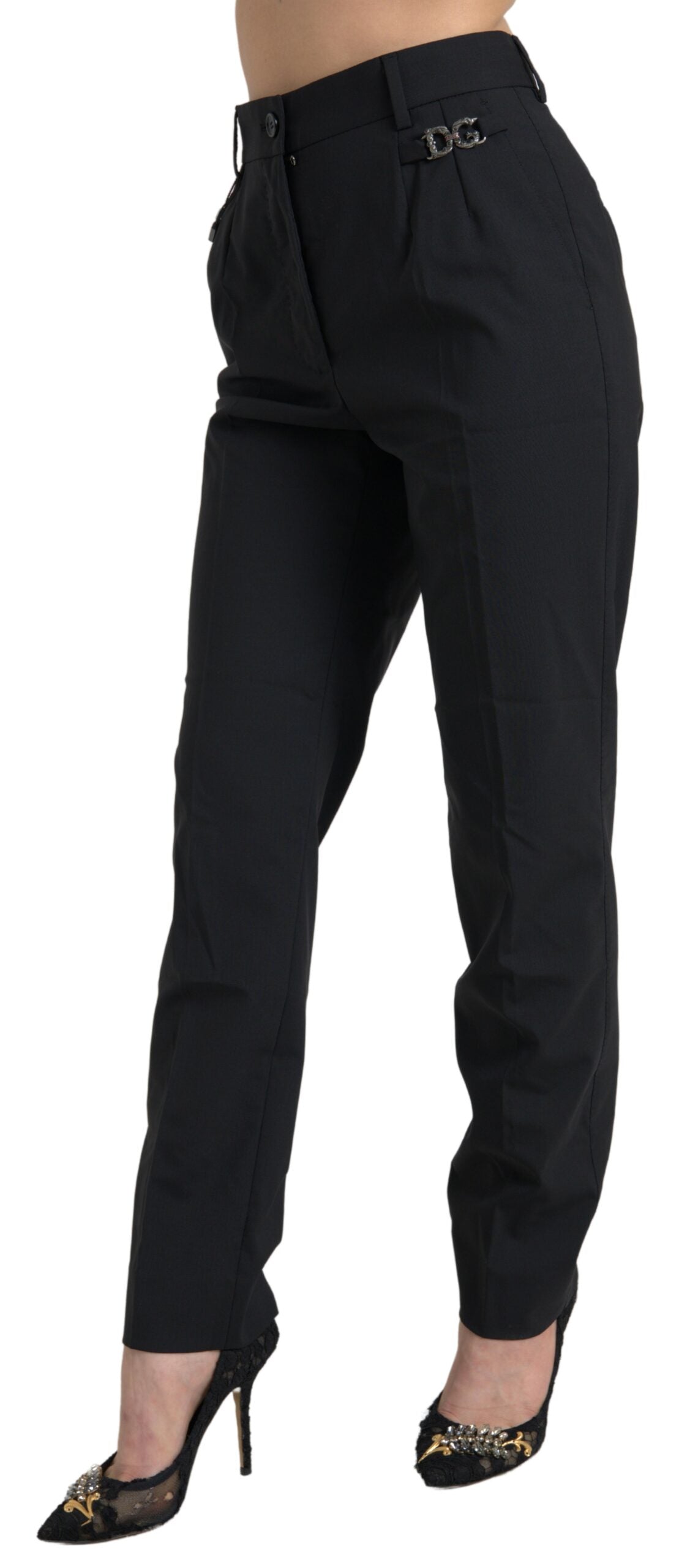 Dolce & Gabbana – Schwarze, hoch taillierte Karottenhose aus Wolle