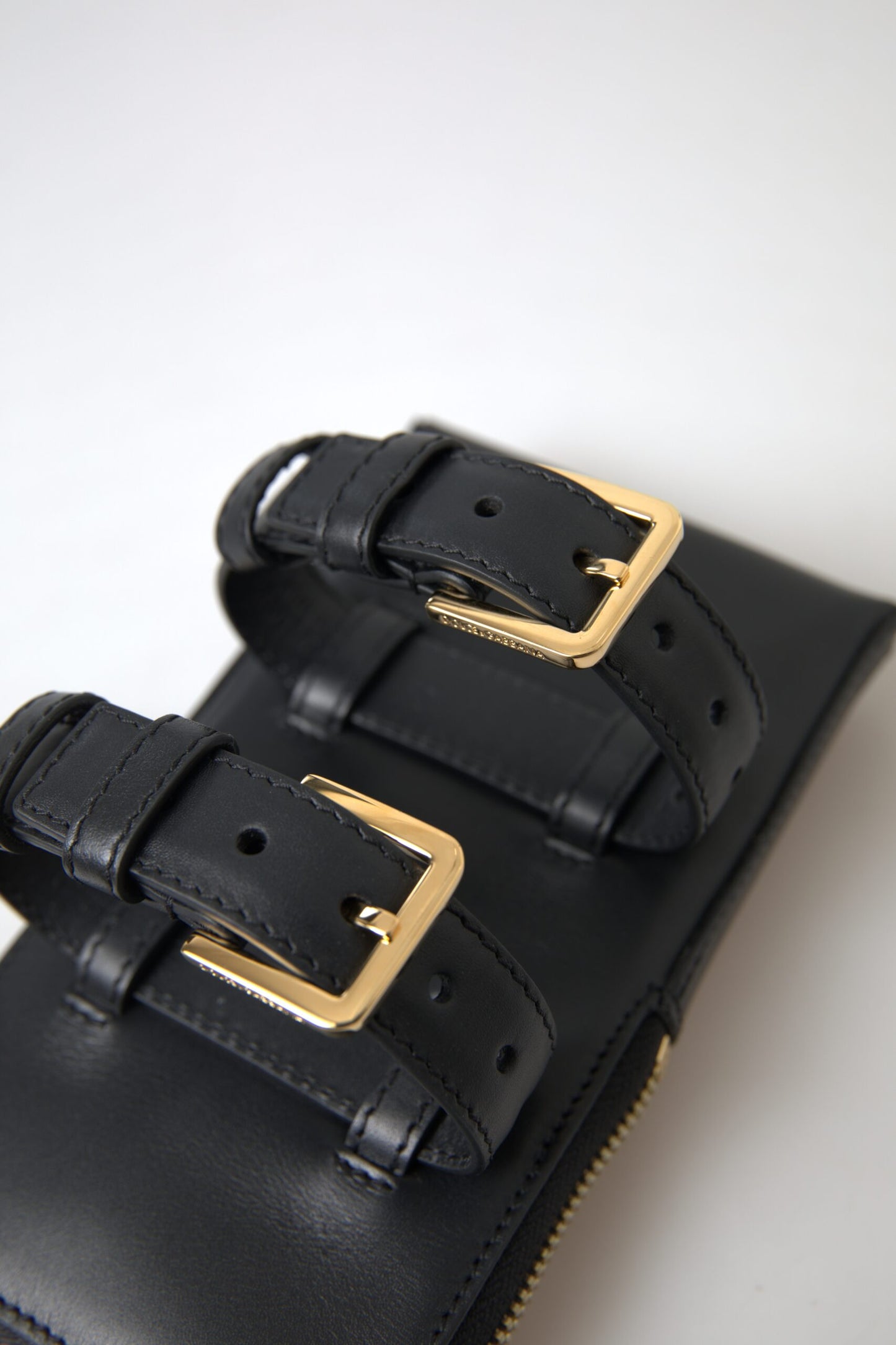 Dolce & Gabbana Schwarze Leder Herren Geldbörse Doppel Gürtel Riemen Armband Tasche